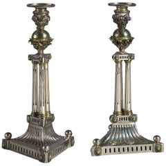 Early 19th Century Pair of Silver Plate and Ormolu Candlesticks