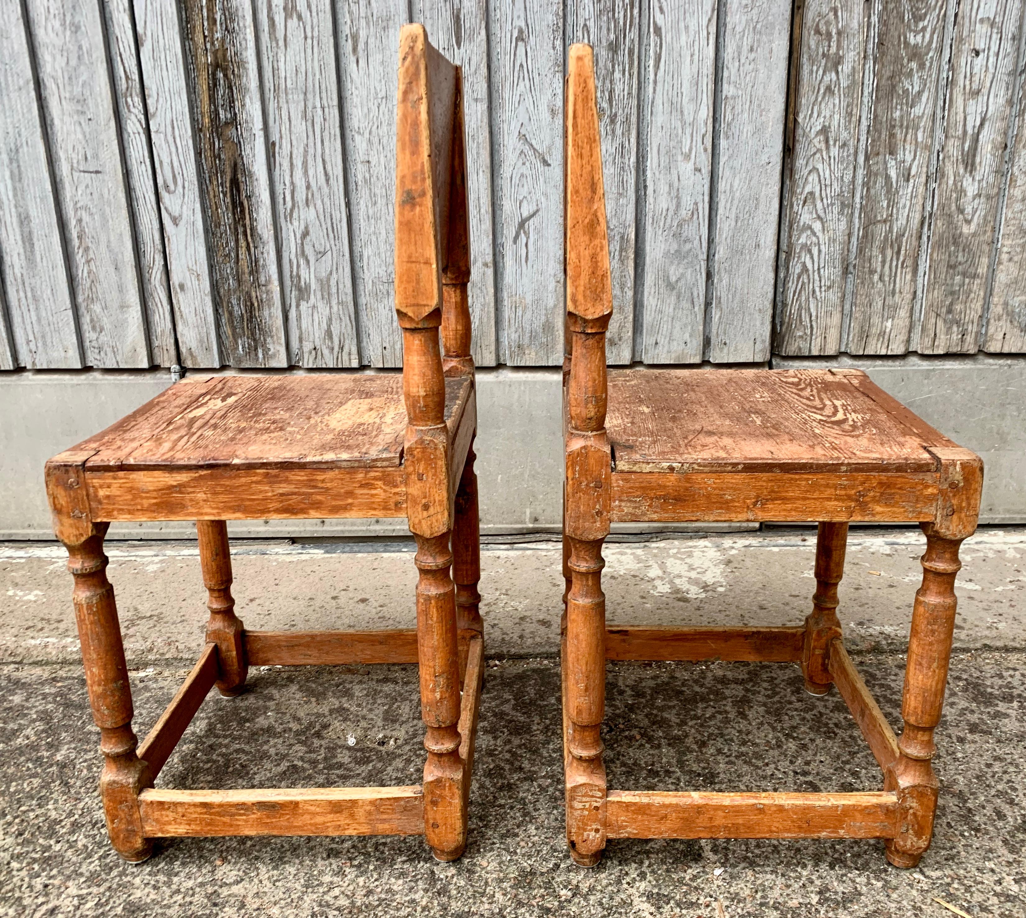 Hand-Crafted Early 19th Century Pair of Swedish Folk Art Chairs