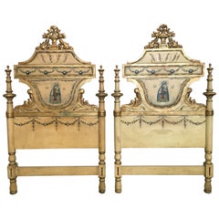 Antique Early 19th Century Pair of Venetian Polychromed Headboards Featured Madonna