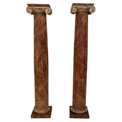 Used Early 19th Century Pair of Wood Columns Lacquered in Faux Marble, Around 1800
