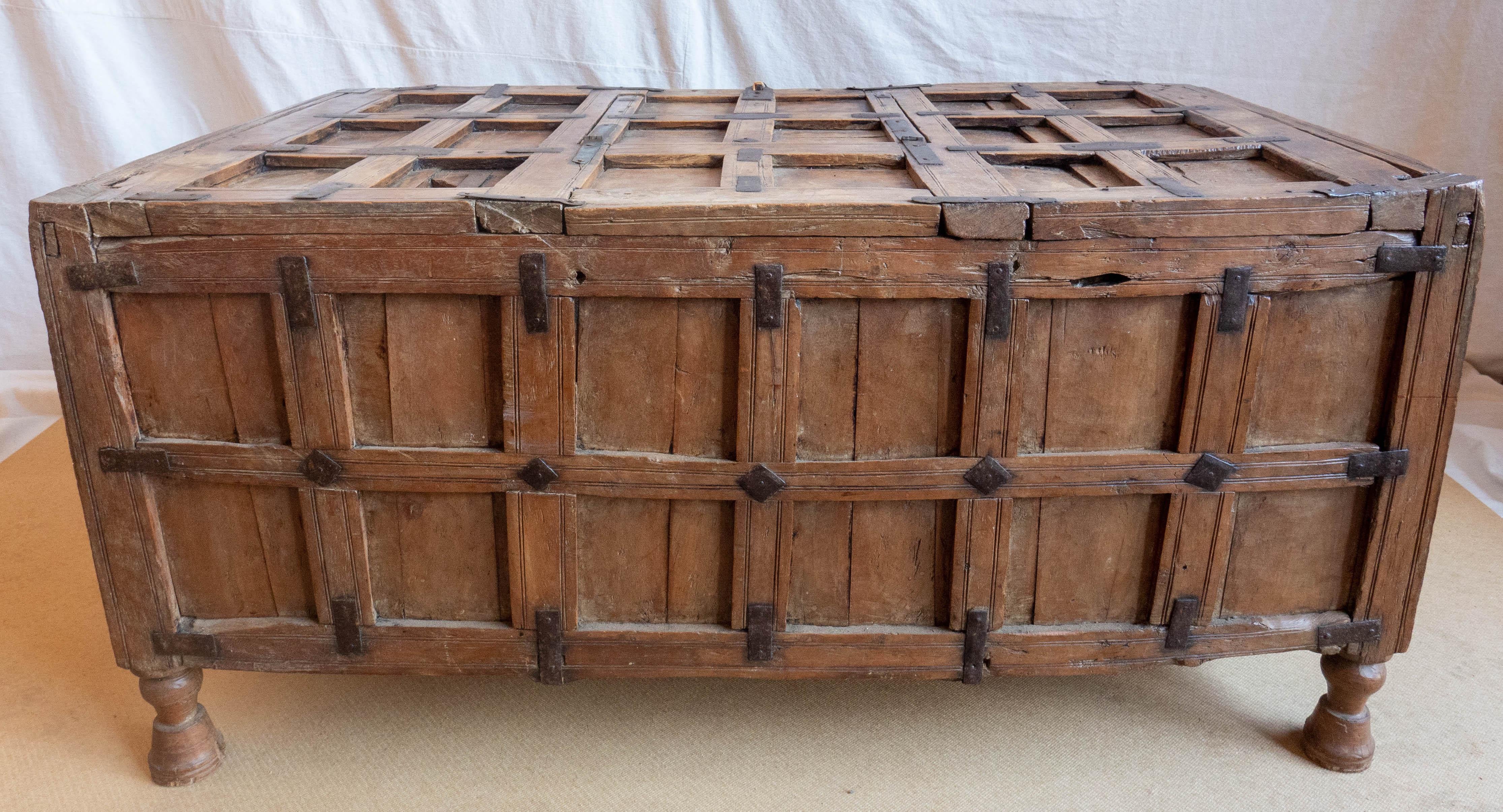 Early 19th Century Paneled Fruitwood Coffer/Trunk with Iron Accents For Sale 1