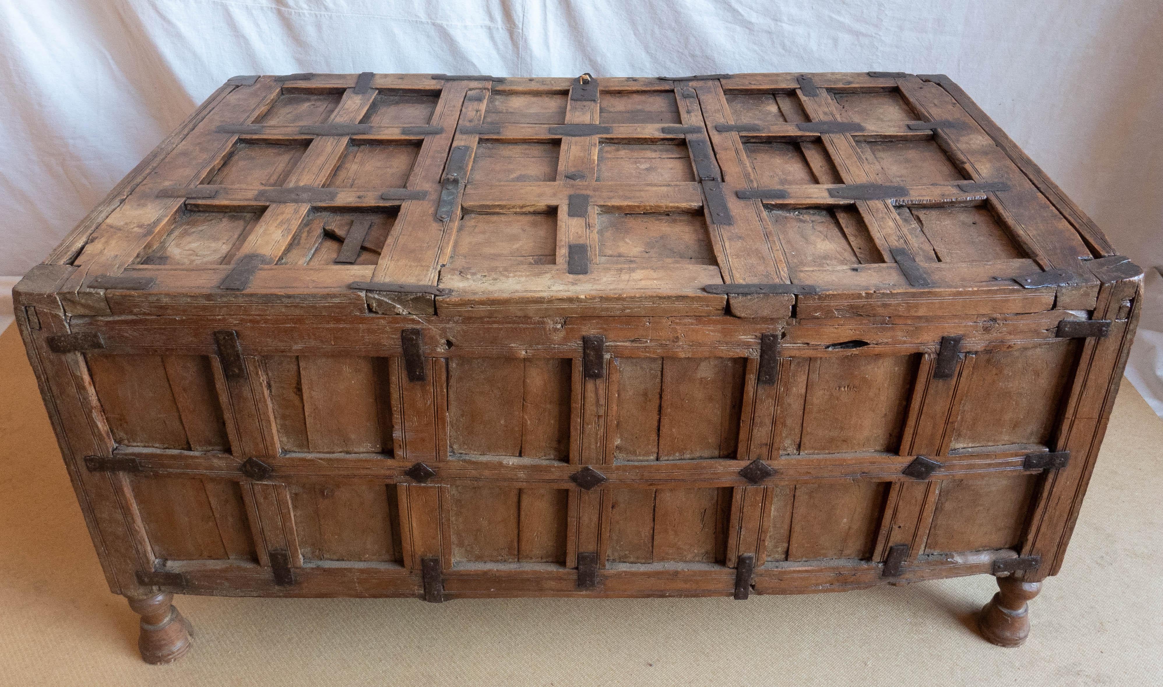 Early 19th Century Paneled Fruitwood Coffer/Trunk with Iron Accents For Sale 2
