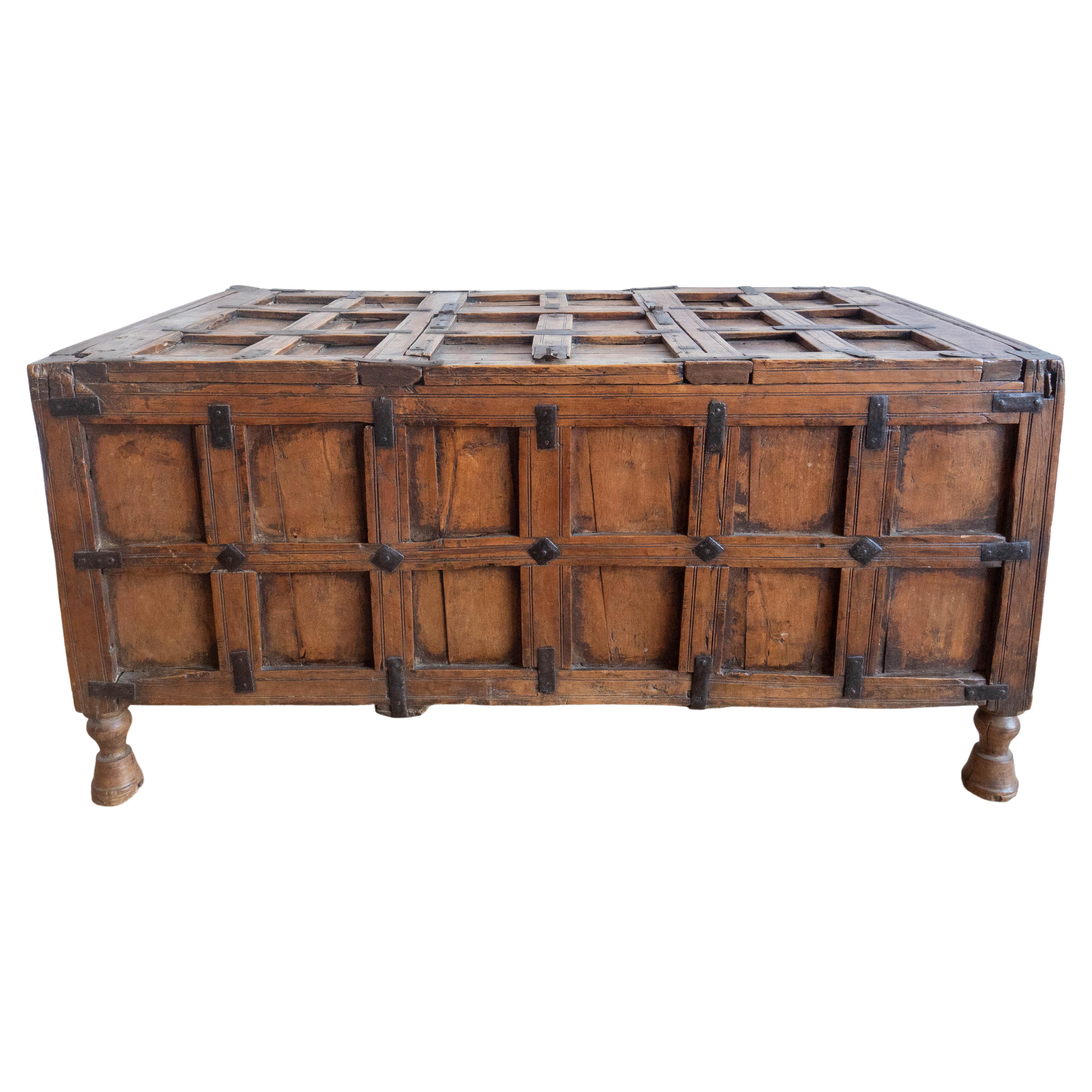 Early 19th Century Paneled Fruitwood Coffer/Trunk with Iron Accents For Sale