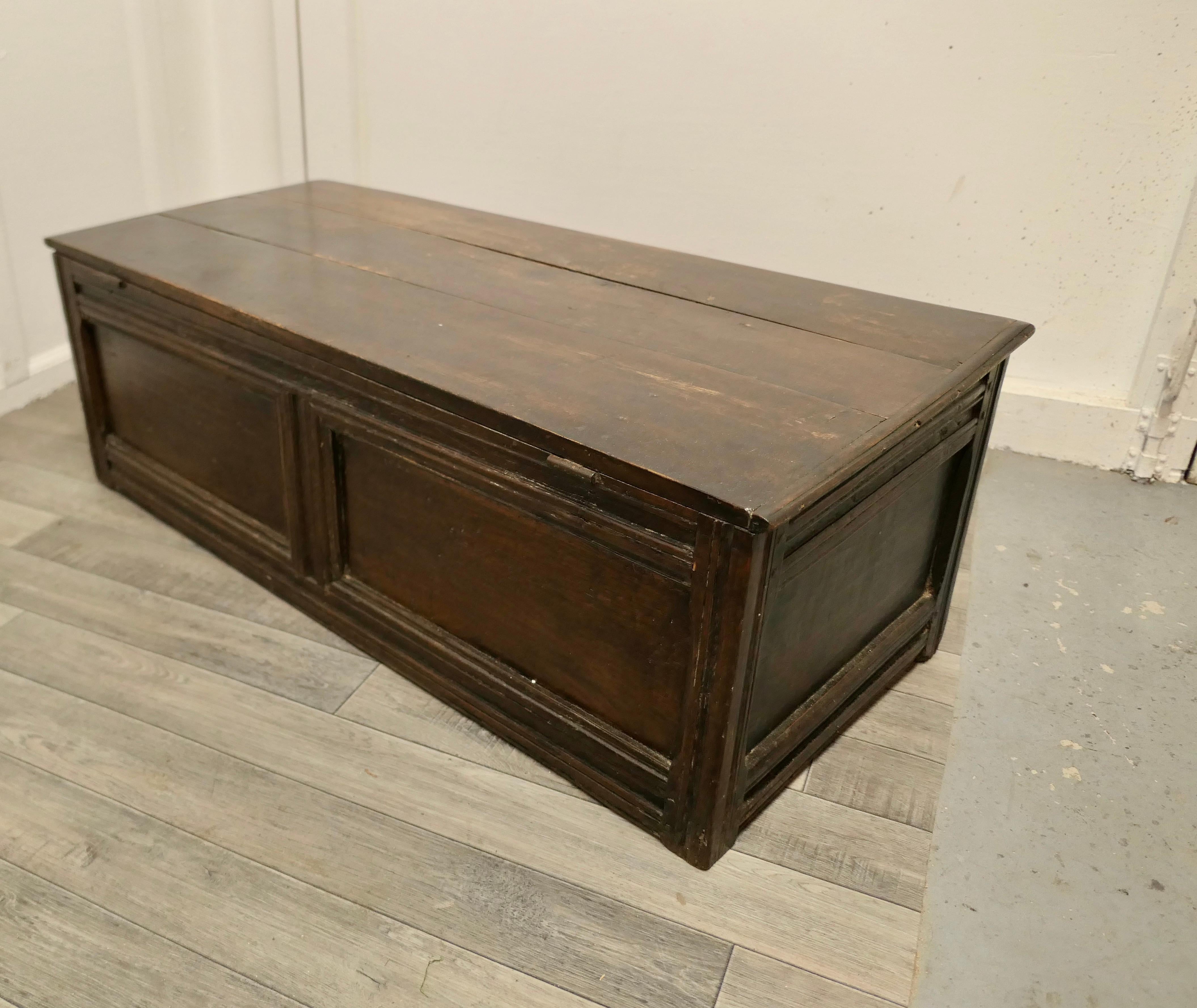 Gothic Early 19th Century Panelled Oak Coffer     For Sale