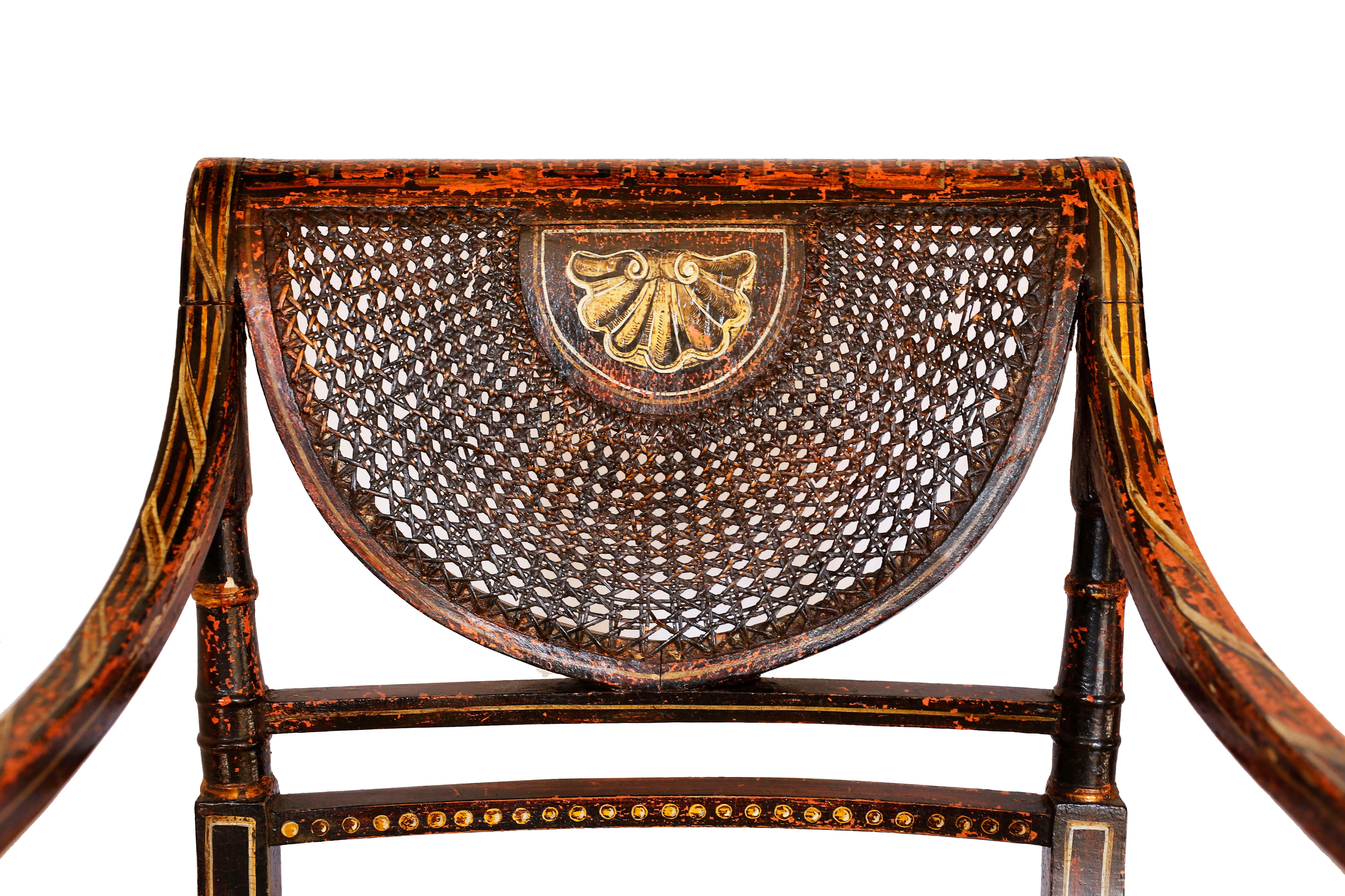Early 19th Century Parcel-Gilt Caned Armchair, after Angelica Kauffman In Good Condition In Brooklyn, NY