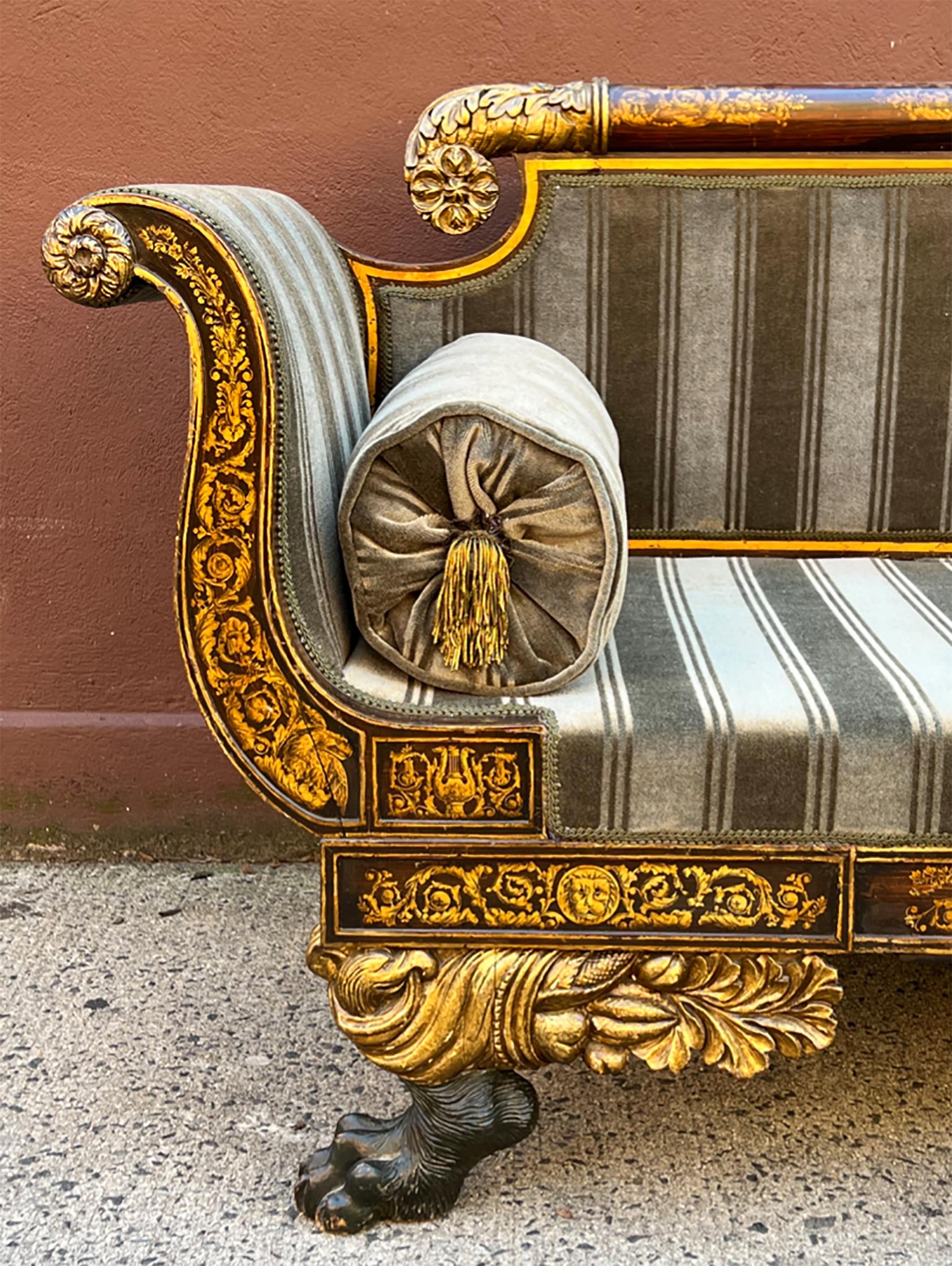 American Early 19th Century Parcel Gilt Classical New York Sofa, circa 1820 For Sale