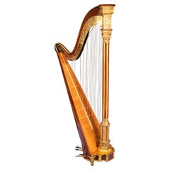 Vintage Early 19th Century Parcel Gilt Gothic Revival Harp By Sebastian Erard