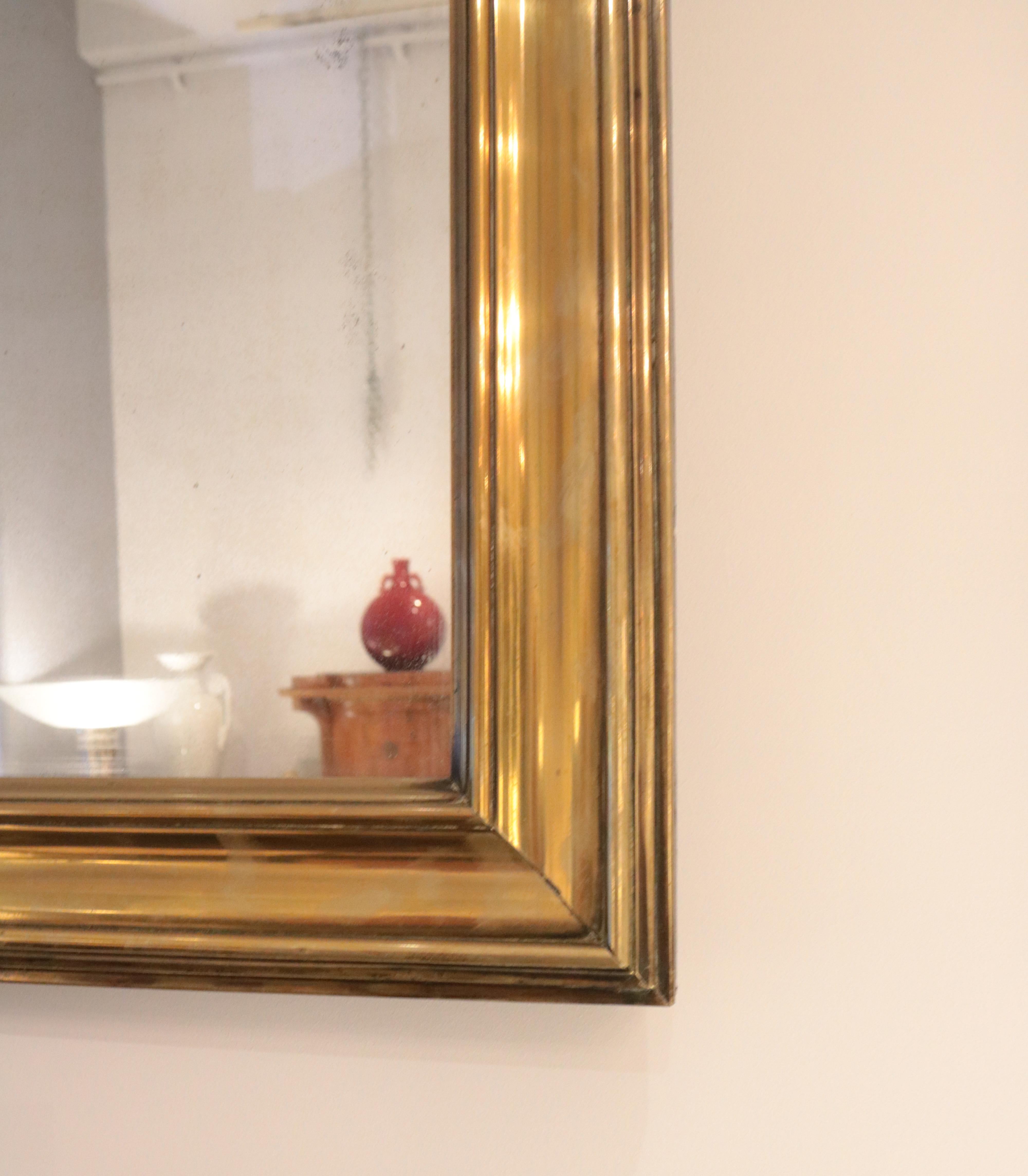 French Early 19th Century Patinated Brass Mirror For Sale