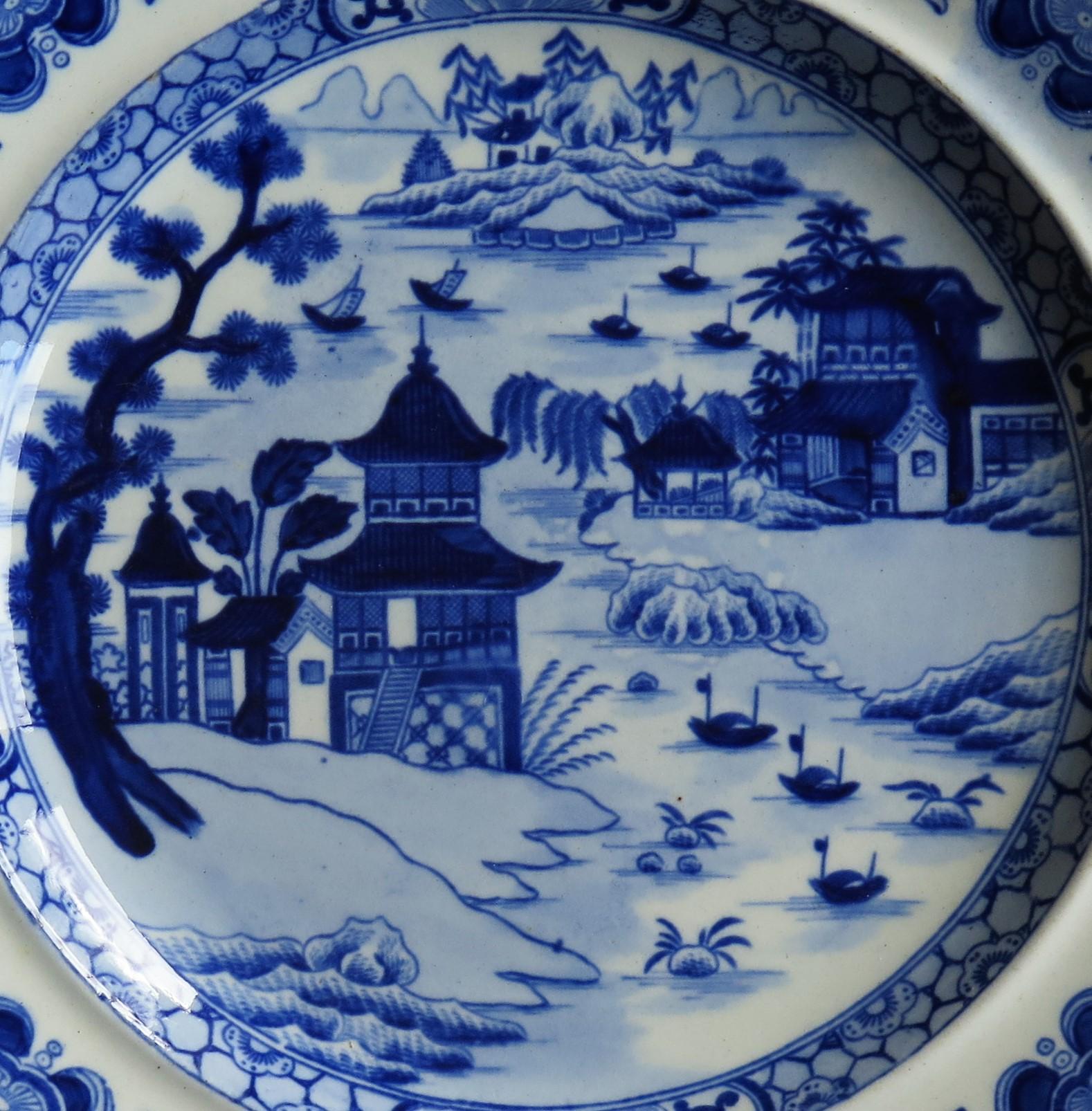 Early 19th Century Pearlware Dinner Plate Blue and White, Staffordshire For Sale 1
