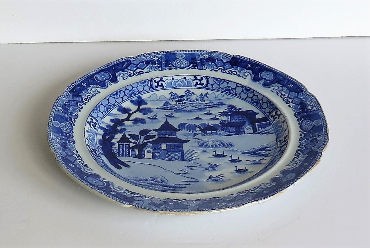 English Early 19th Century Pearlware Dinner Plate Blue and White, Staffordshire For Sale