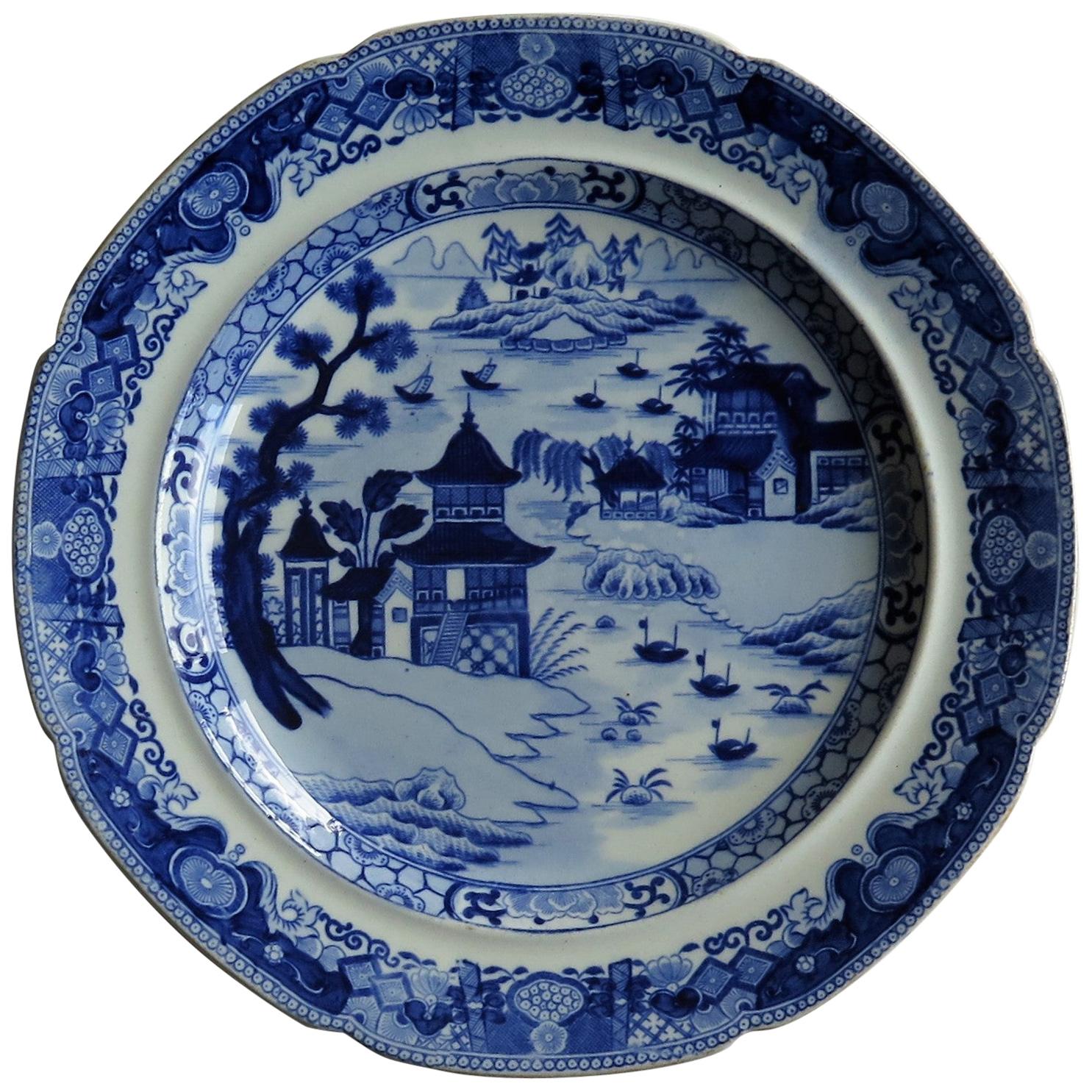 Early 19th Century Pearlware Dinner Plate Blue and White, Staffordshire