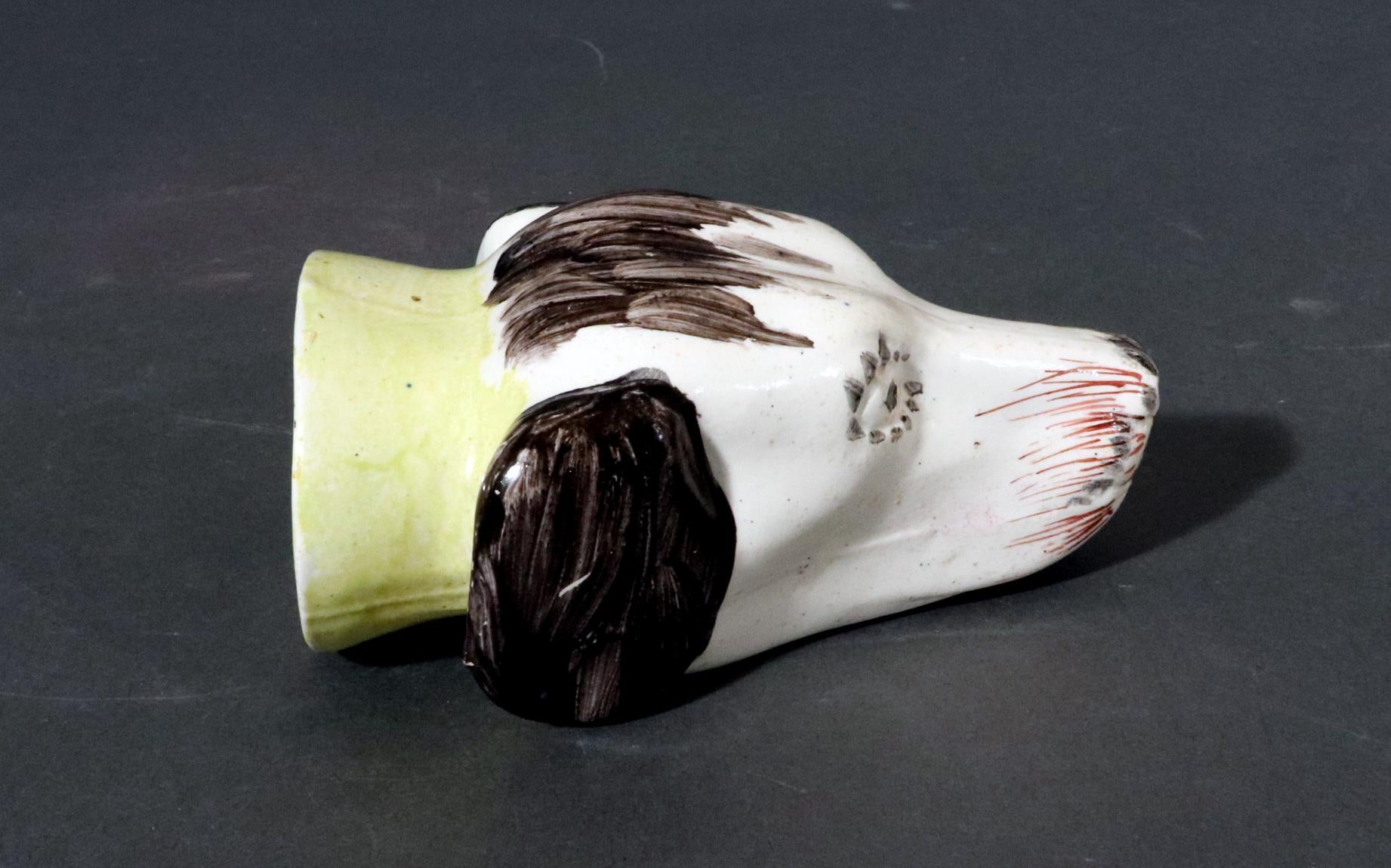 Early 19th Century Pearlware Pottery Stirrup Cup of a Hound For Sale 5