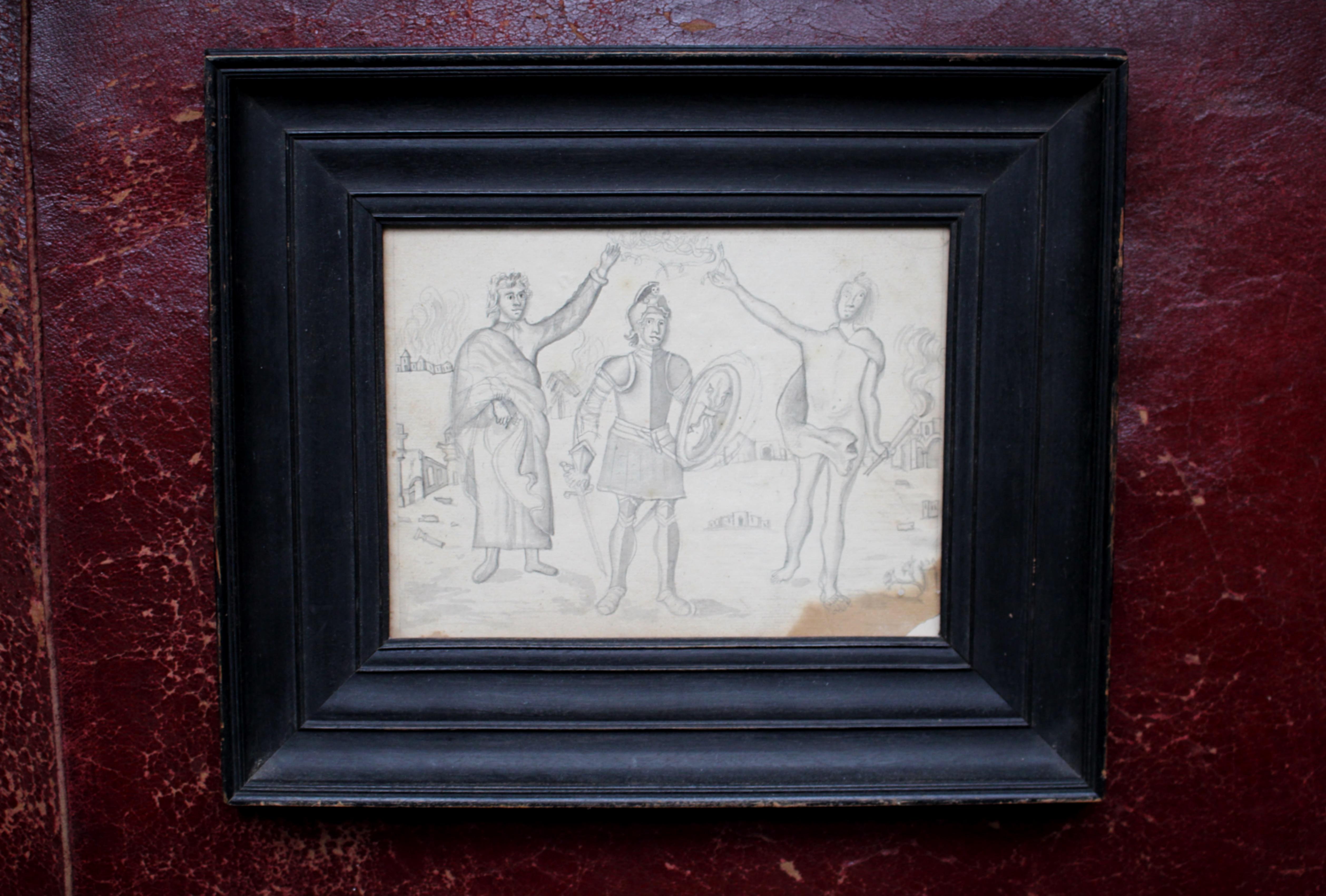 Boceto a lápiz de principios del siglo XIX, Guerrero y Divinos Gran Recorrido Medieval en venta 8