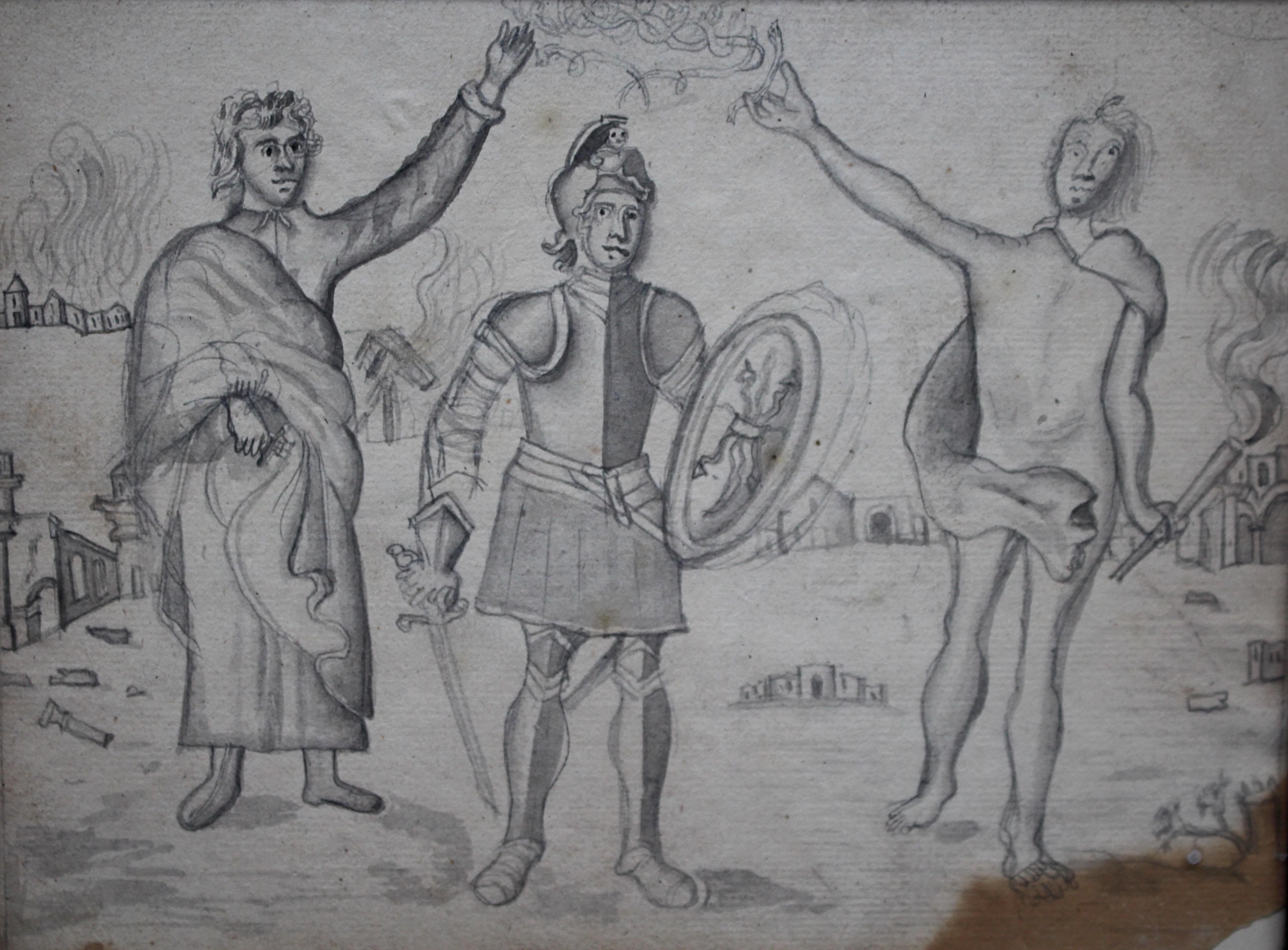 Boceto a lápiz de principios del siglo XIX, Guerrero y Divinos Gran Recorrido Medieval en venta 9