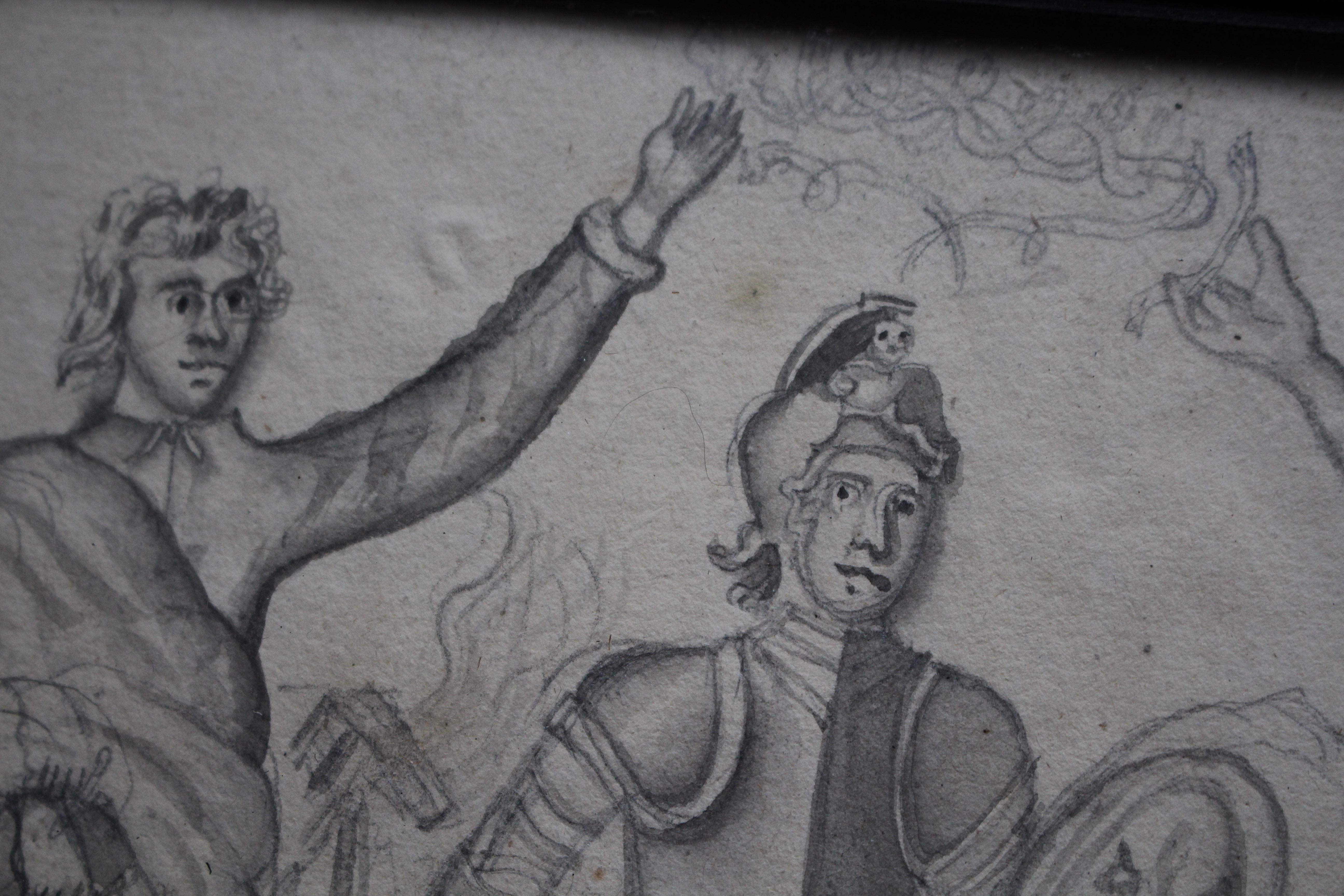 Boceto a lápiz de principios del siglo XIX, Guerrero y Divinos Gran Recorrido Medieval Madera blanda en venta
