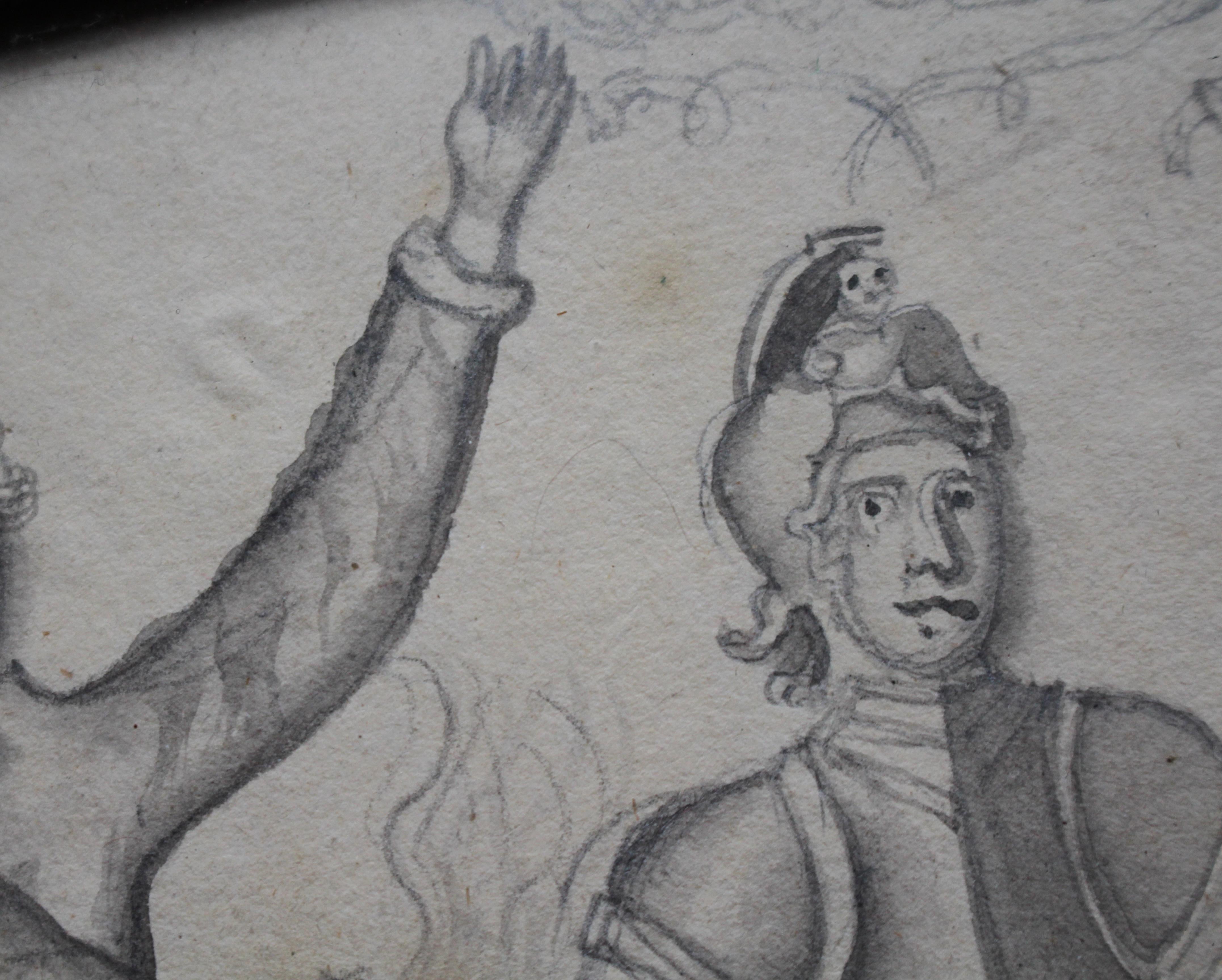 Boceto a lápiz de principios del siglo XIX, Guerrero y Divinos Gran Recorrido Medieval en venta 2