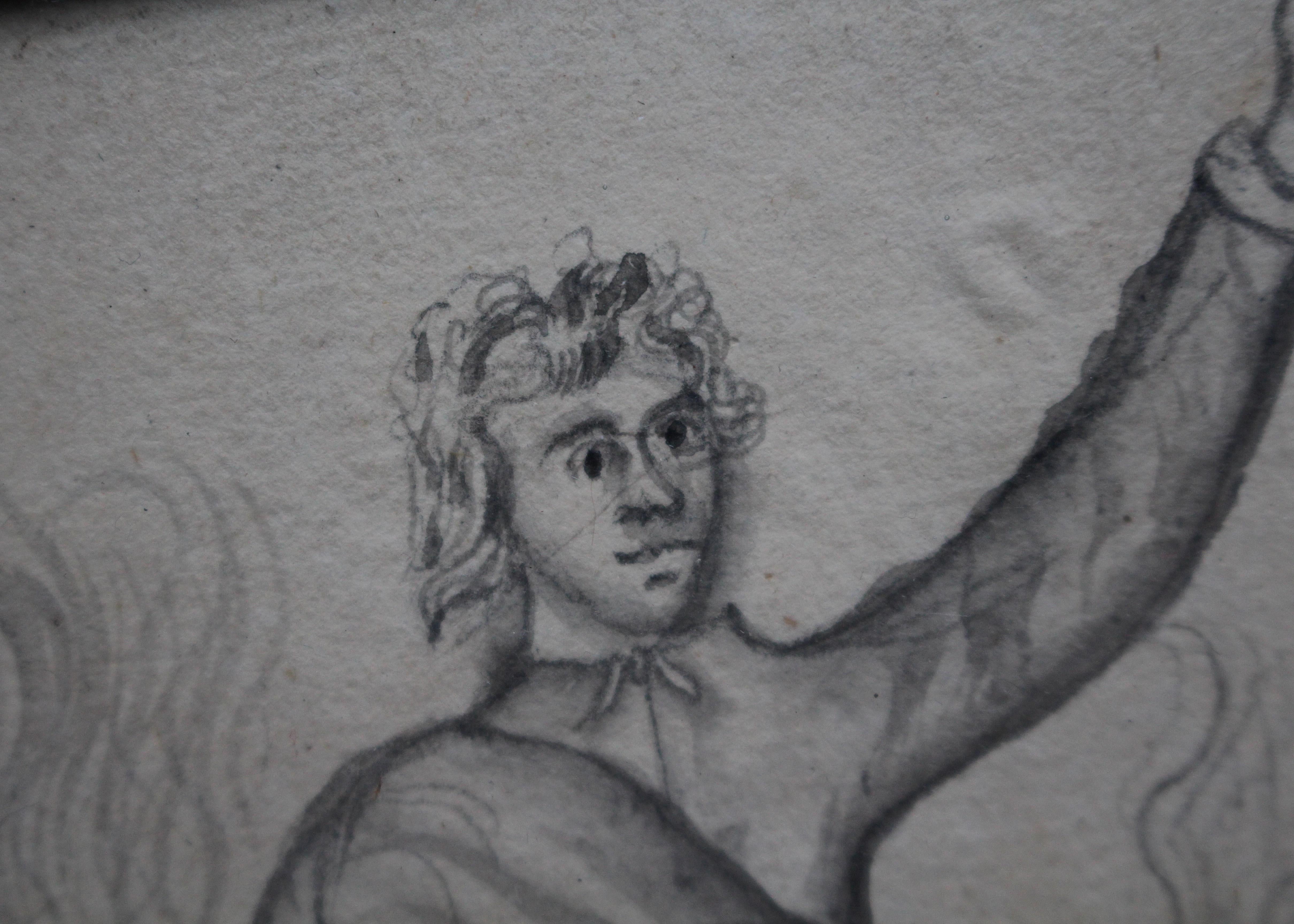 Boceto a lápiz de principios del siglo XIX, Guerrero y Divinos Gran Recorrido Medieval en venta 3