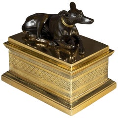 Early 19th Century Period Bronze and Gilt Brass Greyhound Figurine Inkstand