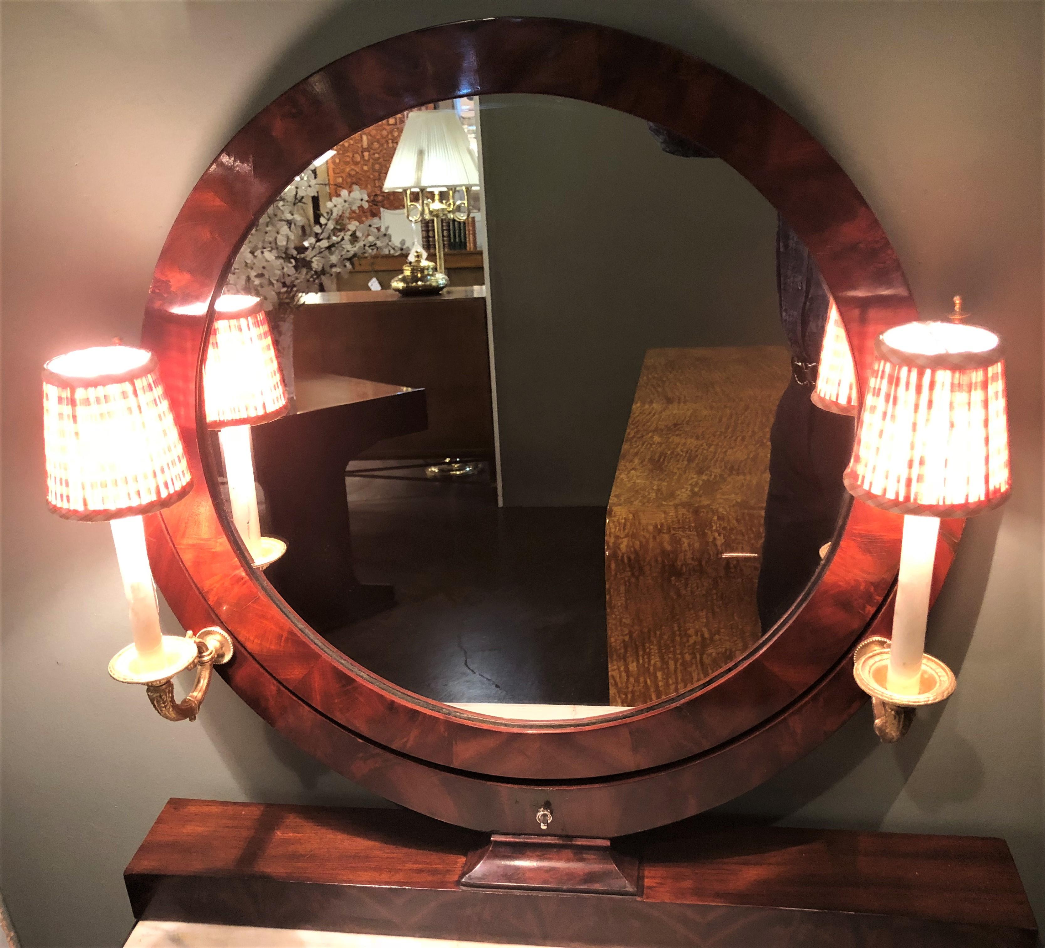 Early 19th Century Period Empire Vanity Desk with Mirror and Sconces In Good Condition In Stamford, CT