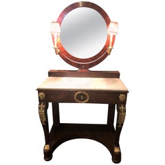 Antique Early 19th Century Period Empire Vanity Desk with Mirror and Sconces