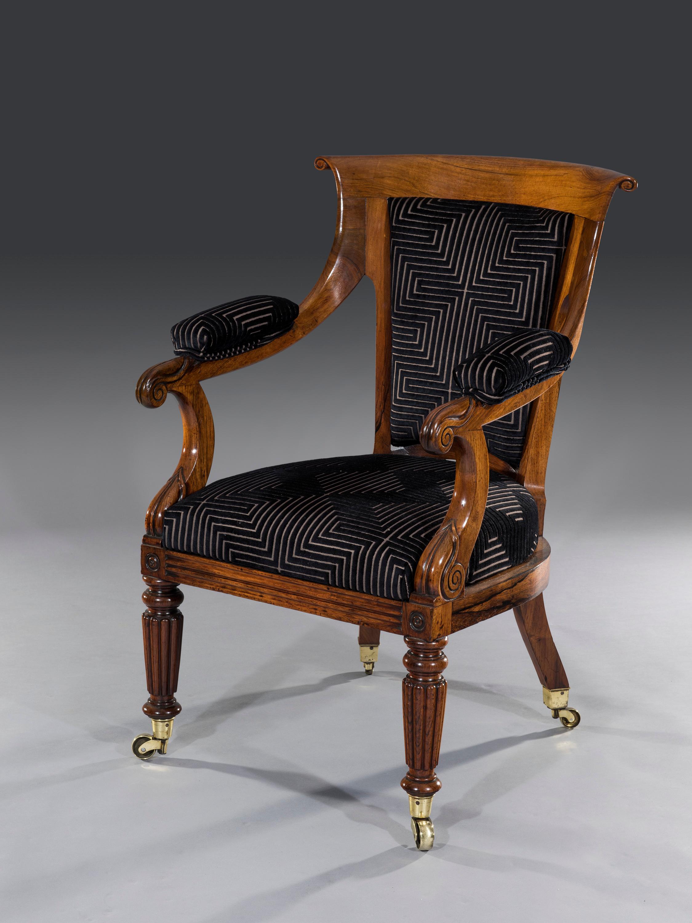 English Early 19th Century Period Regency Rosewood Library Armchair For Sale