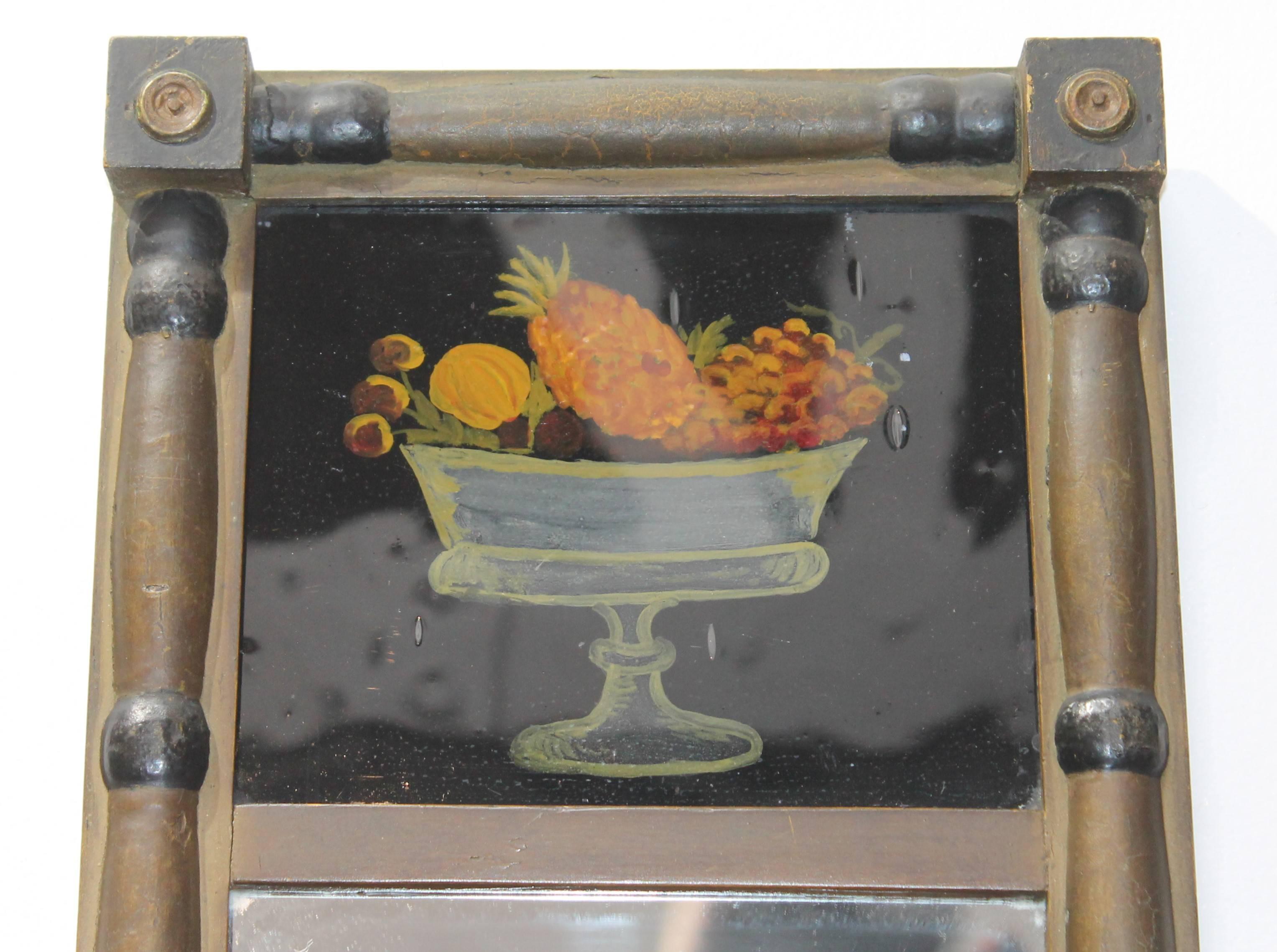 American Early 19th Century Period Sheraton Original Reverse Painted Mirror