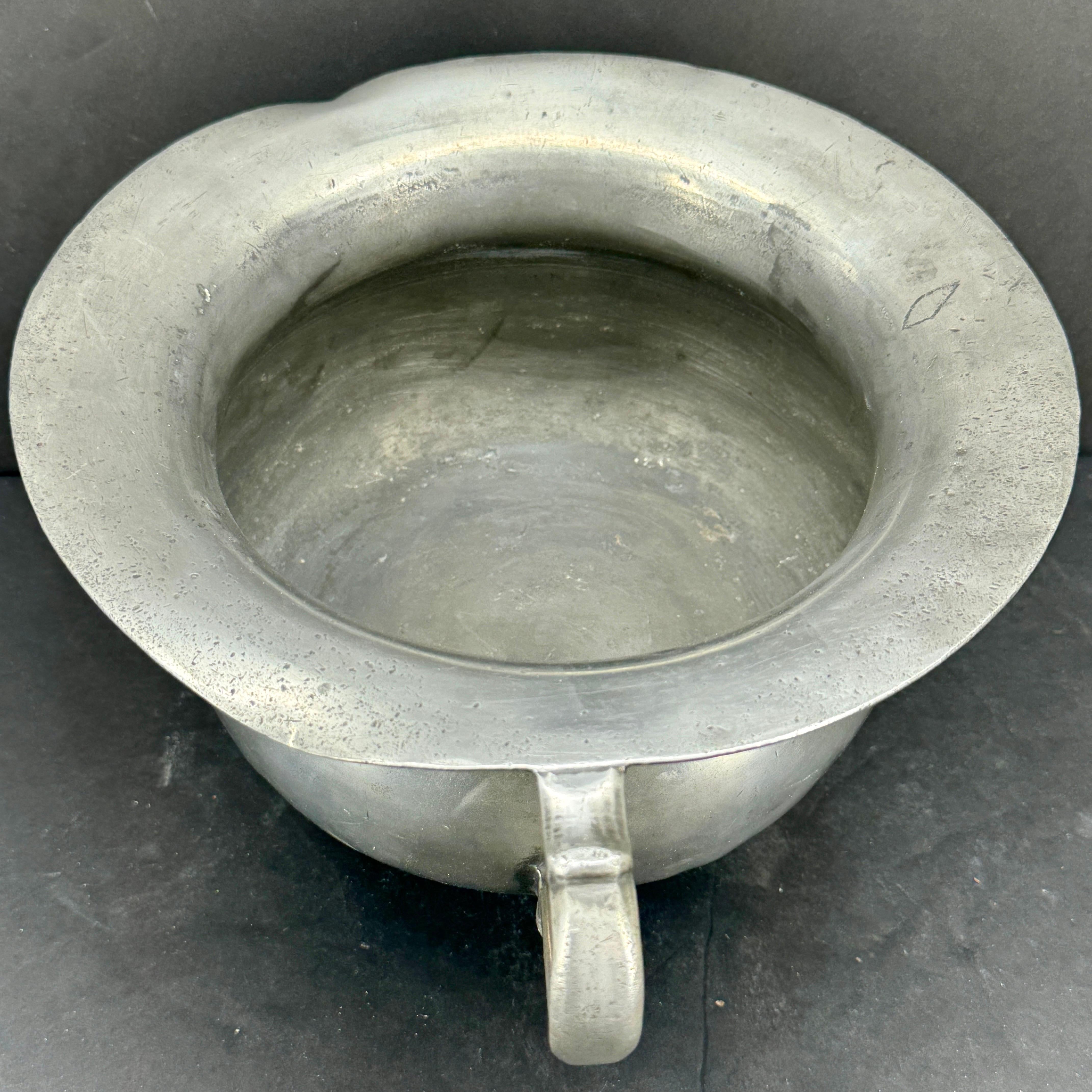 Danish Early 19th Century Pewter Bowl Planter With Handle, Denmark For Sale