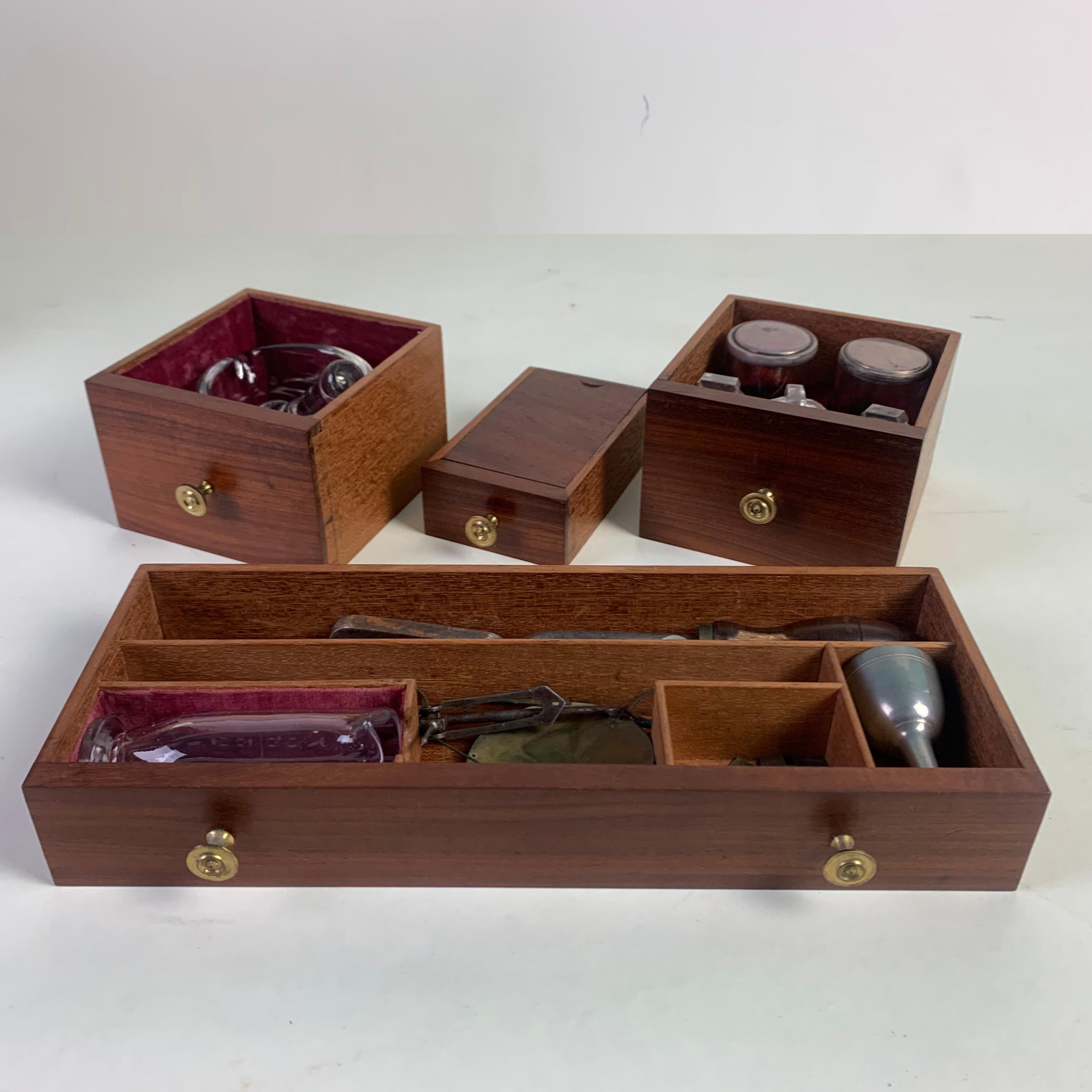 A facinating and rare early 19th century Doctor's Medecine box in very complte condition (with every single original and undamaged bottle and stopper). With a hidden secret compartmet at the rear for the more potent concoctions which is only
