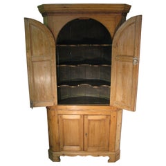 Antique Early 19th Century Pine Arch Top 4-Door Corner Cupboard