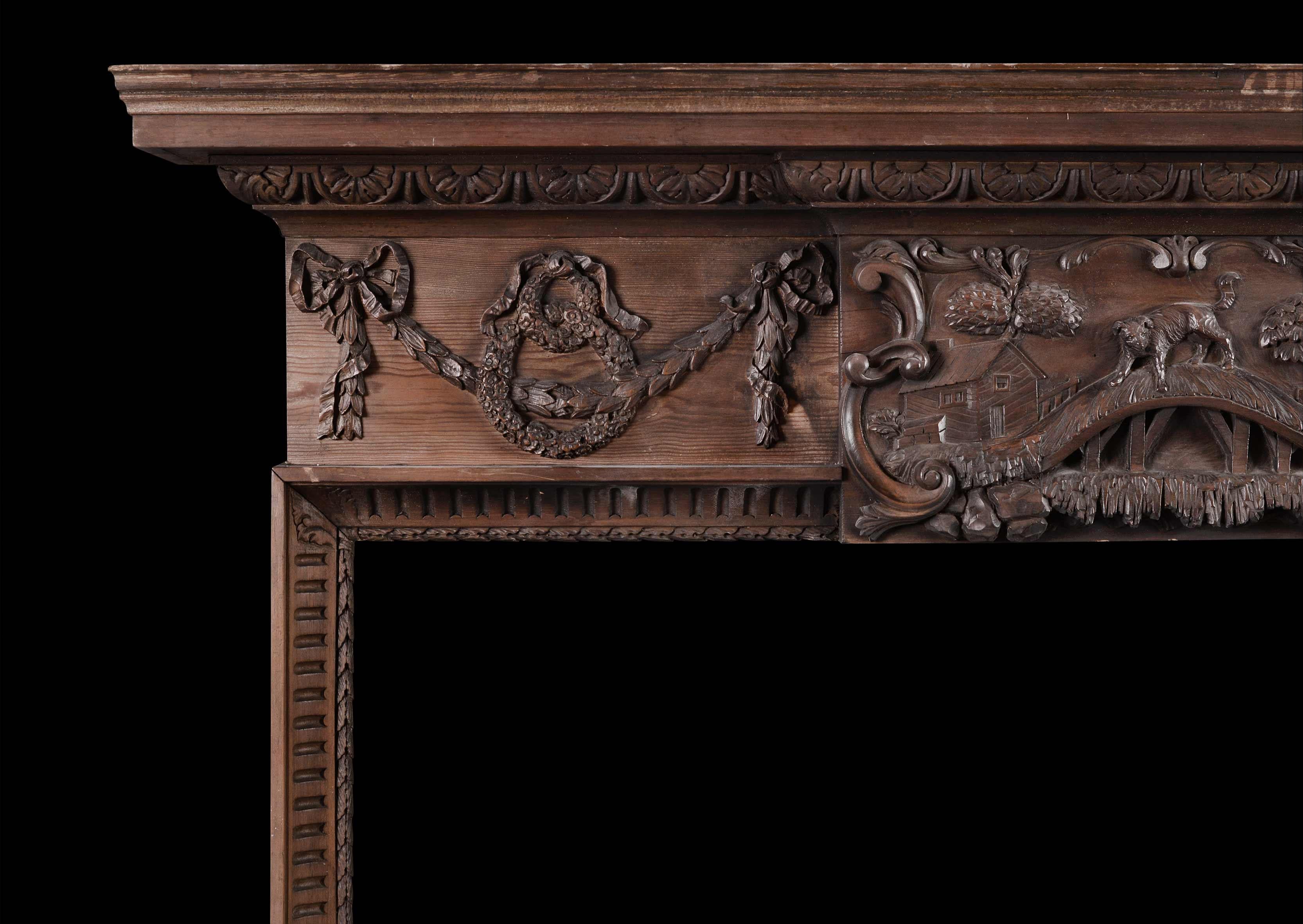 Regency Early 19th Century Pine Fireplace Featuring Aesop's Fable For Sale