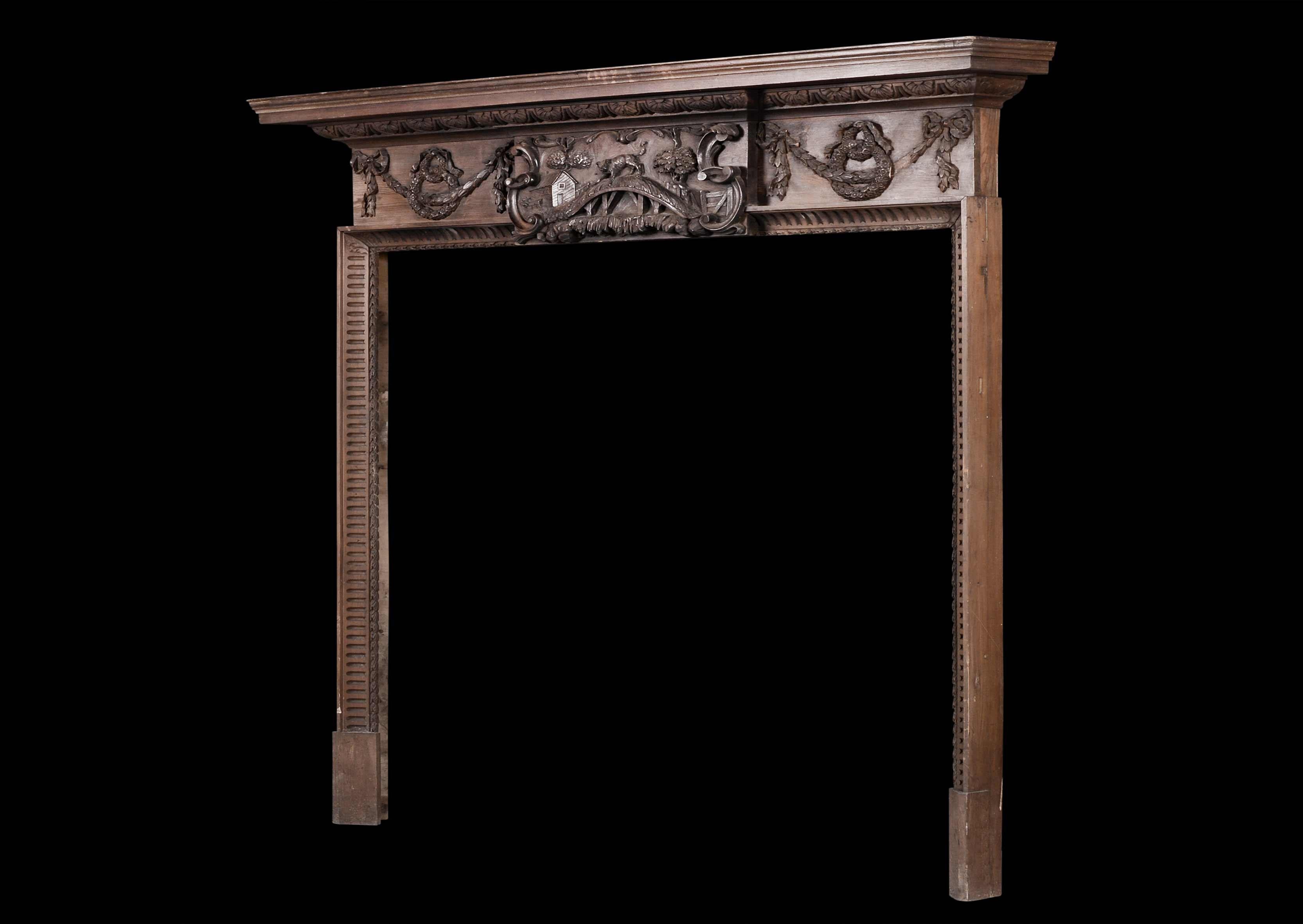 English Early 19th Century Pine Fireplace Featuring Aesop's Fable For Sale
