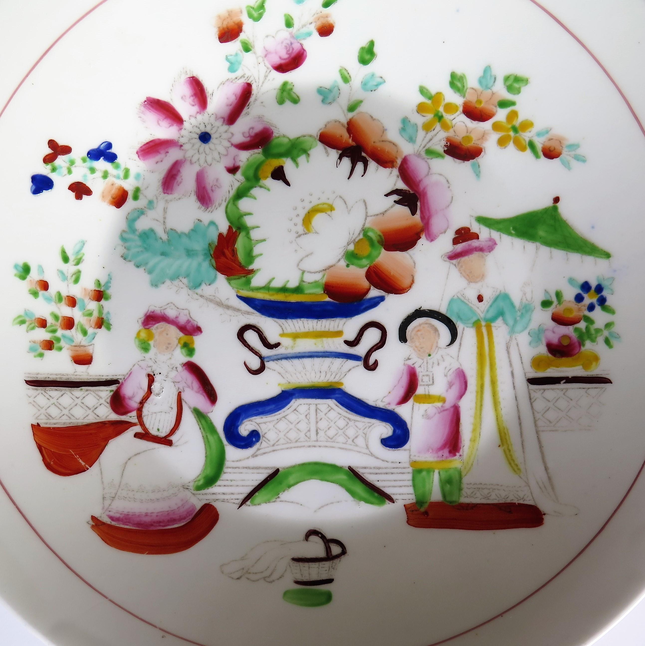 Early 19th C. porcelain Plate by Hilditch & Son Staffordshire Oriental Musicians 1