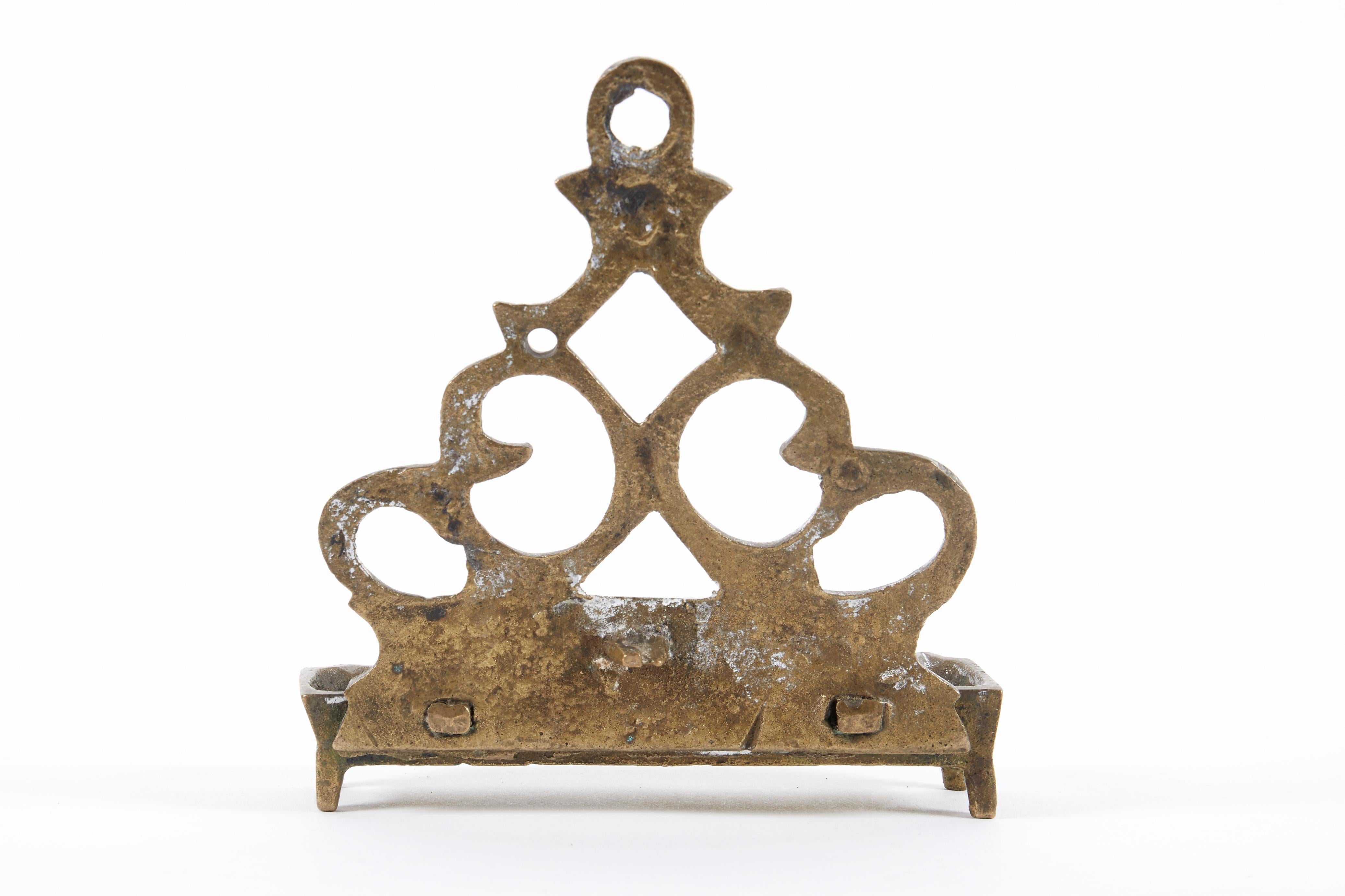 Early 19th Century Polish Brass Hanukkah Lamp Menorah For Sale 4