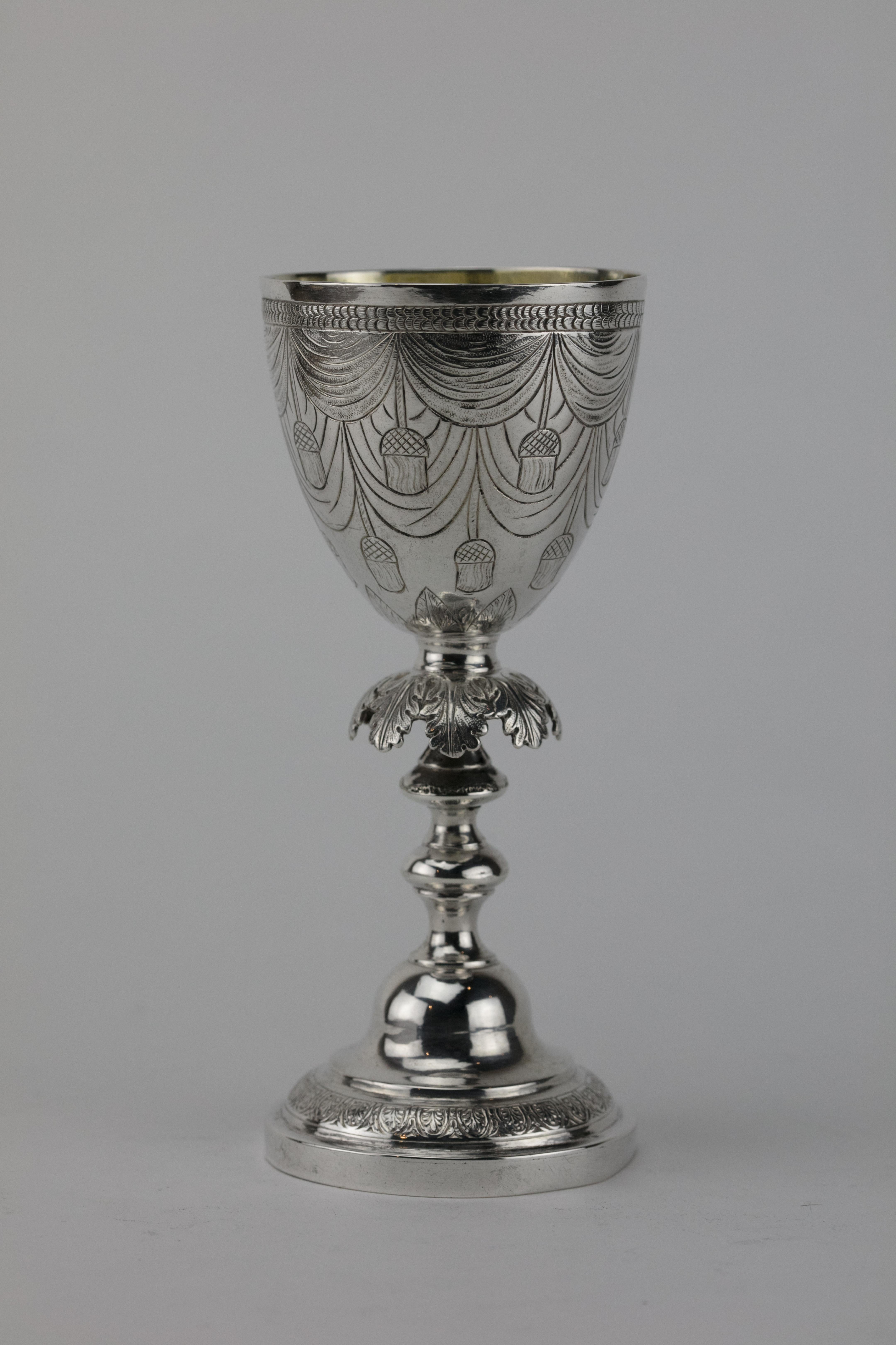 Embossed Early 19th Century Polish Silver Kiddus Goblet For Sale