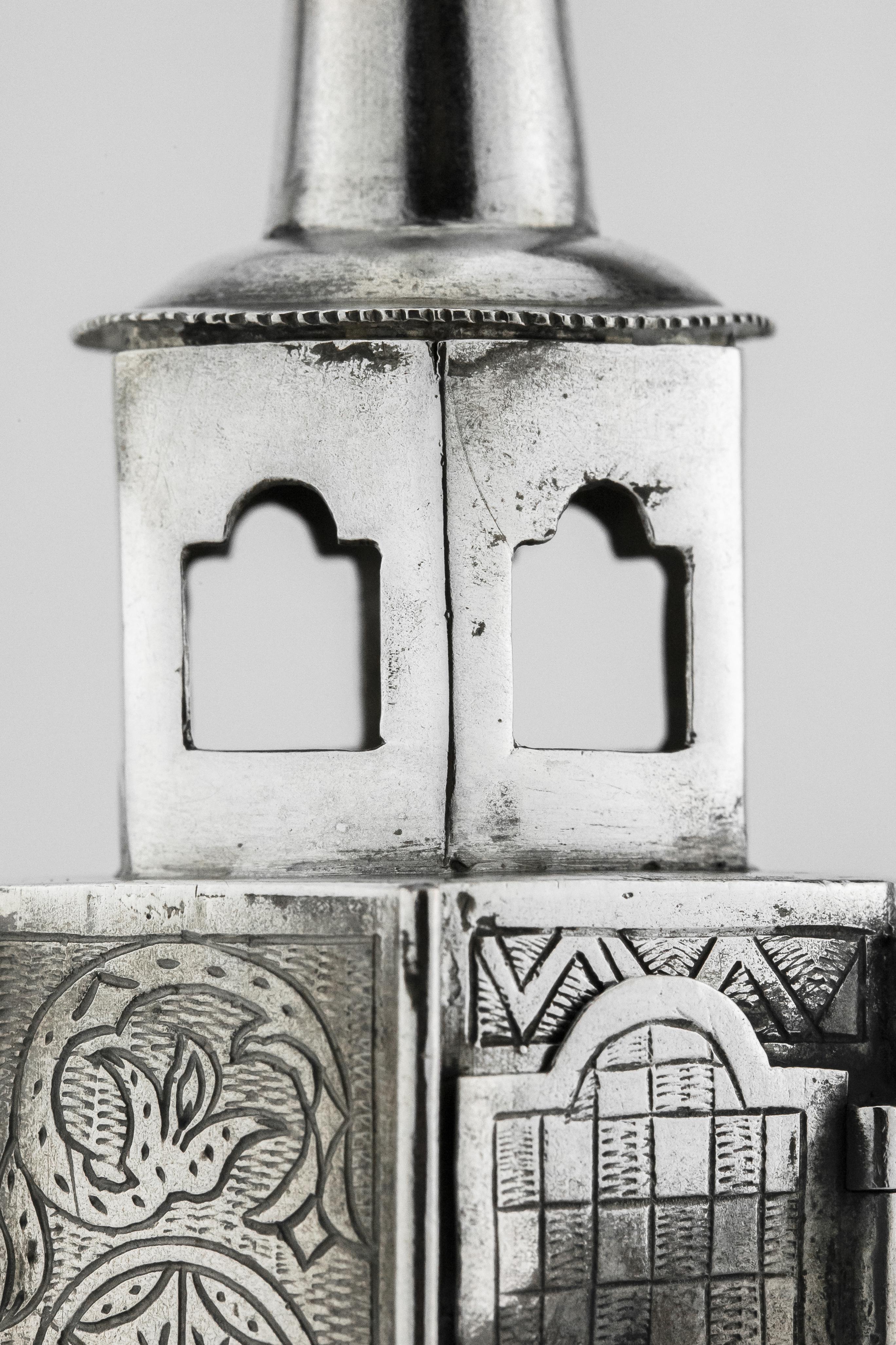 Engraved Early 19th Century Polish Silver Spice Tower