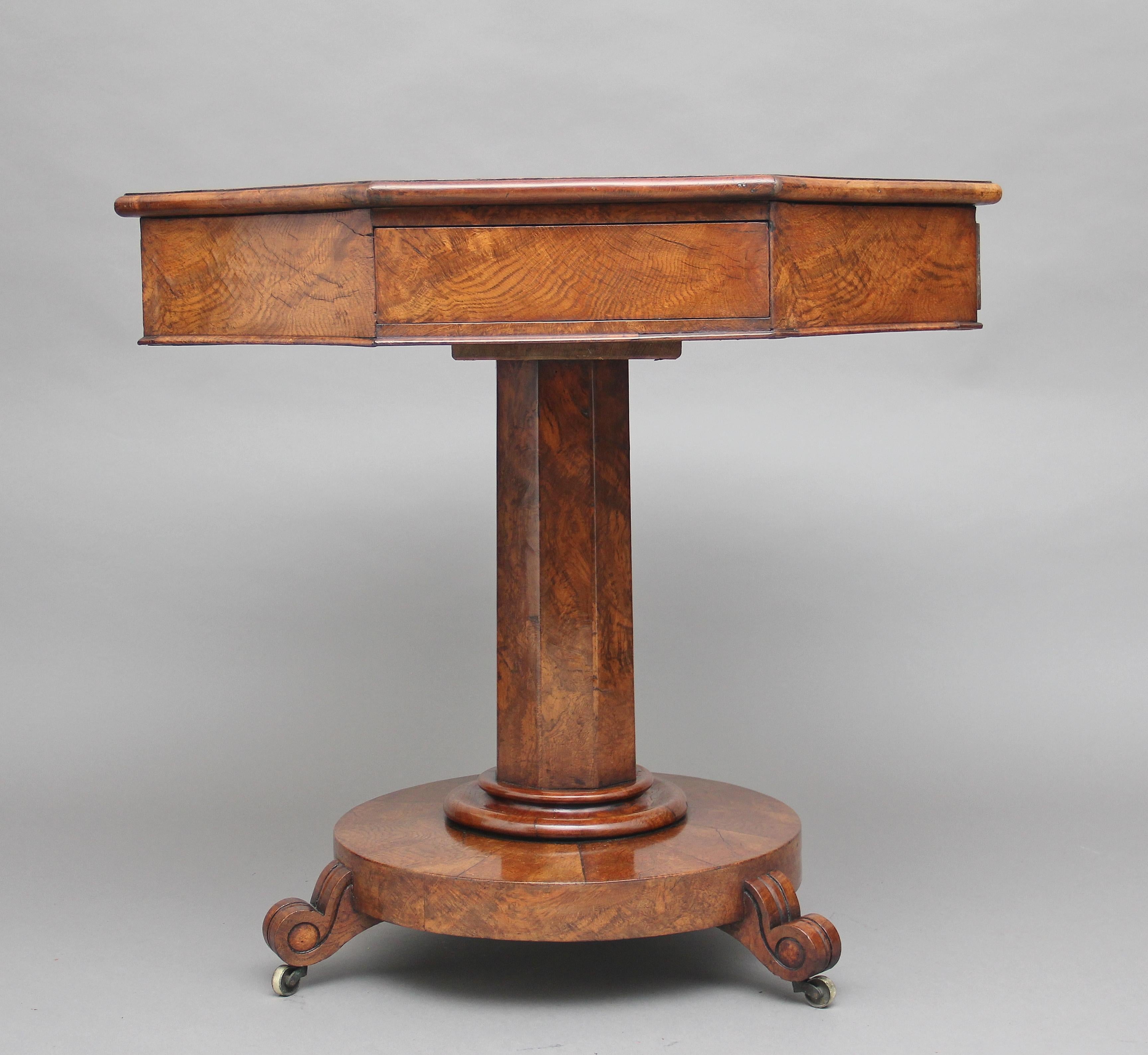 Mid-19th Century Early 19th Century Pollard Oak Drum Table