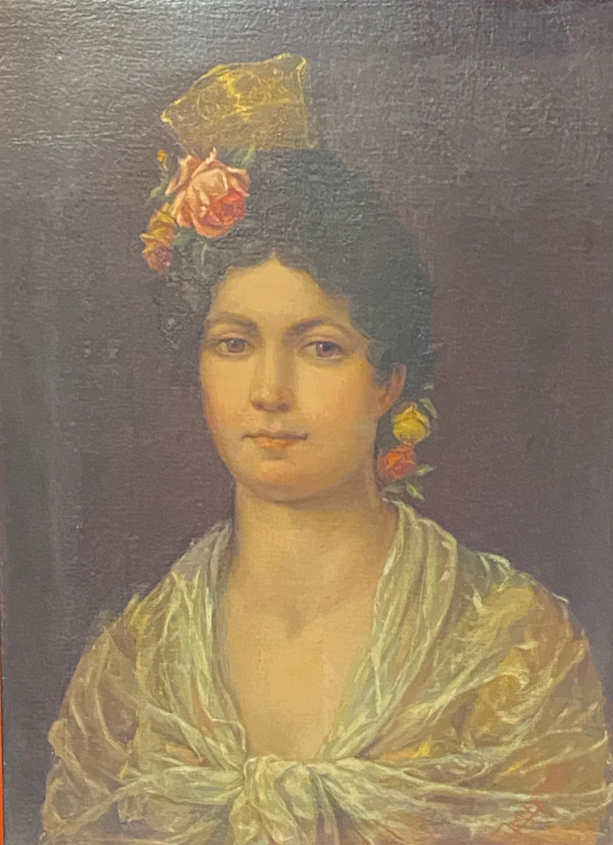 Peint à la main Portrait d'un beau jeune sénorita espagnol du début du XIXe siècle en vente