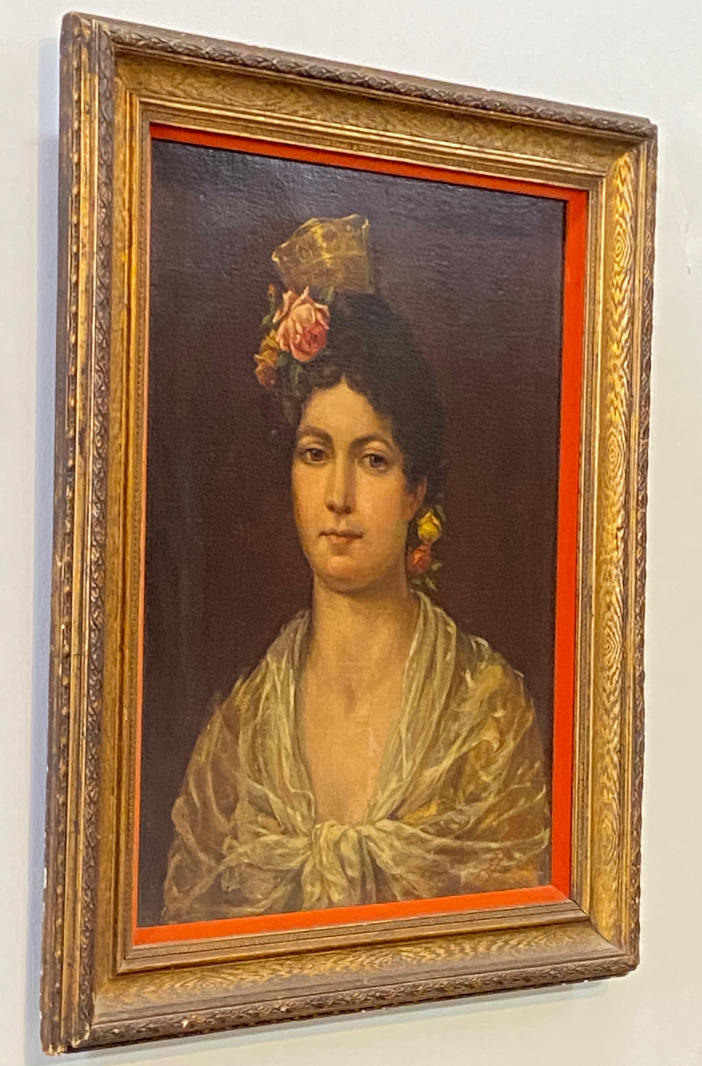Hand-Painted Early 19th Century Portrait of a Beautiful Young Spanish Senorita For Sale