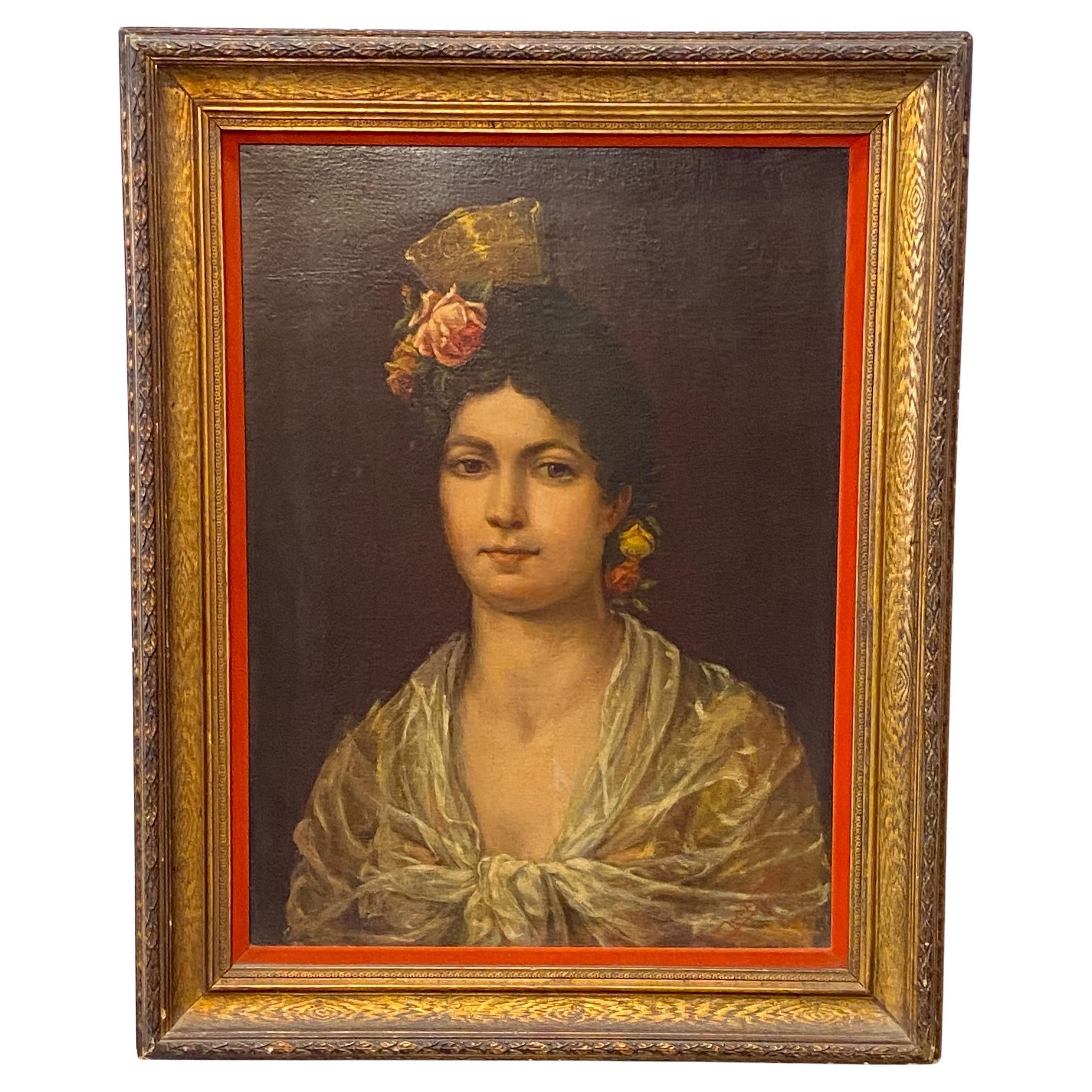 Early 19th Century Portrait of a Beautiful Young Spanish Senorita For Sale