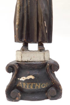 Early 19th Century Portuguese Polychromed Wood Carved Statue of Saint Anthony