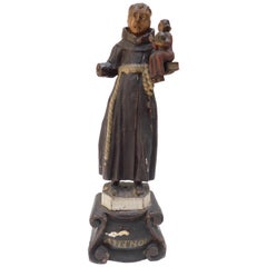 Early 19th Century Portuguese Polychromed Wood Carved Statue of Saint Anthony