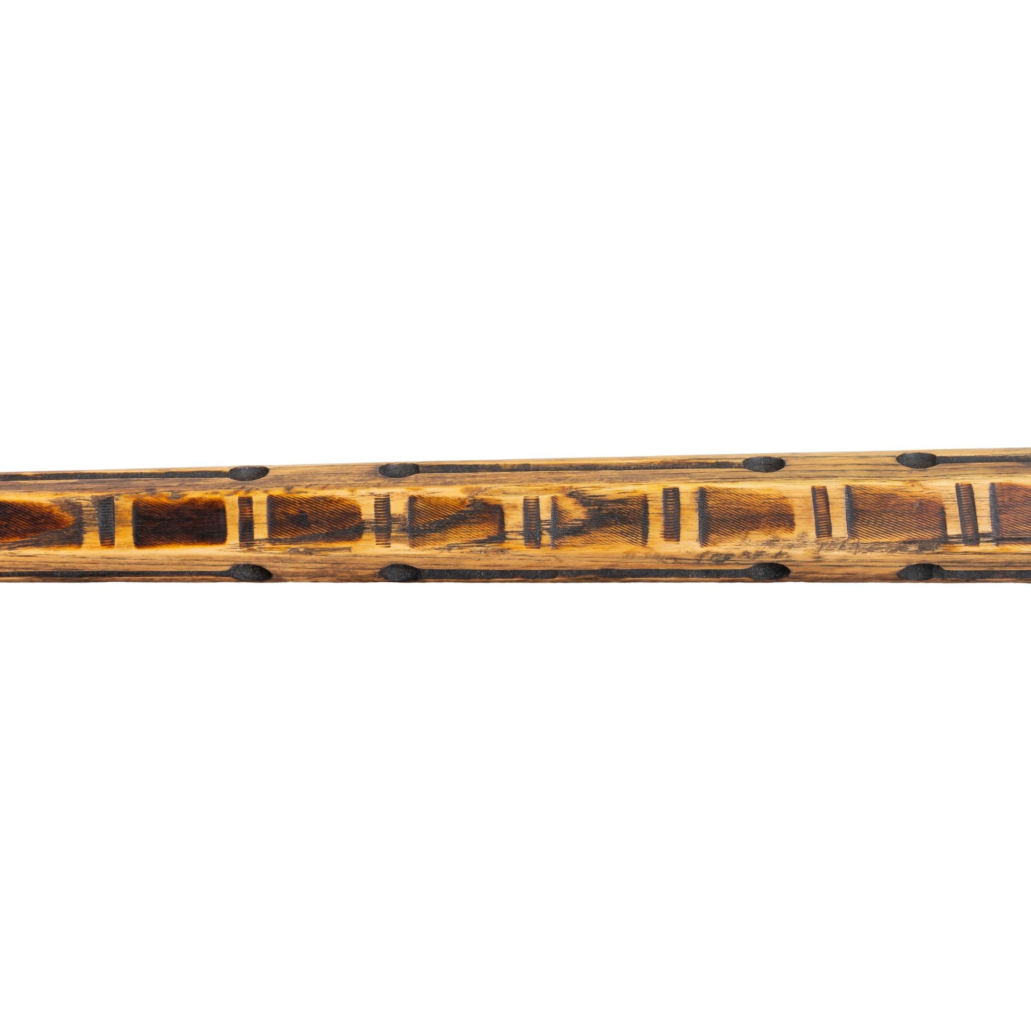 Presentation pipe tomahawk with brass blade and cutouts. Noted on blade 