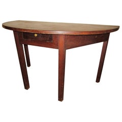 Table console demi-lune américaine primitive du début du XIXe siècle de grande taille