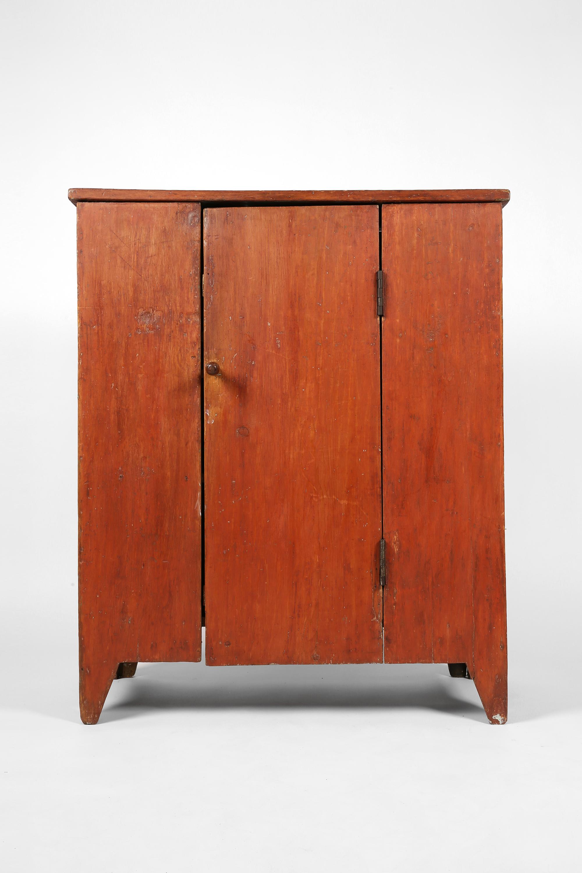 Early 19th Century Primitive American Red Wash Pine Shaker Cupboard For Sale 7