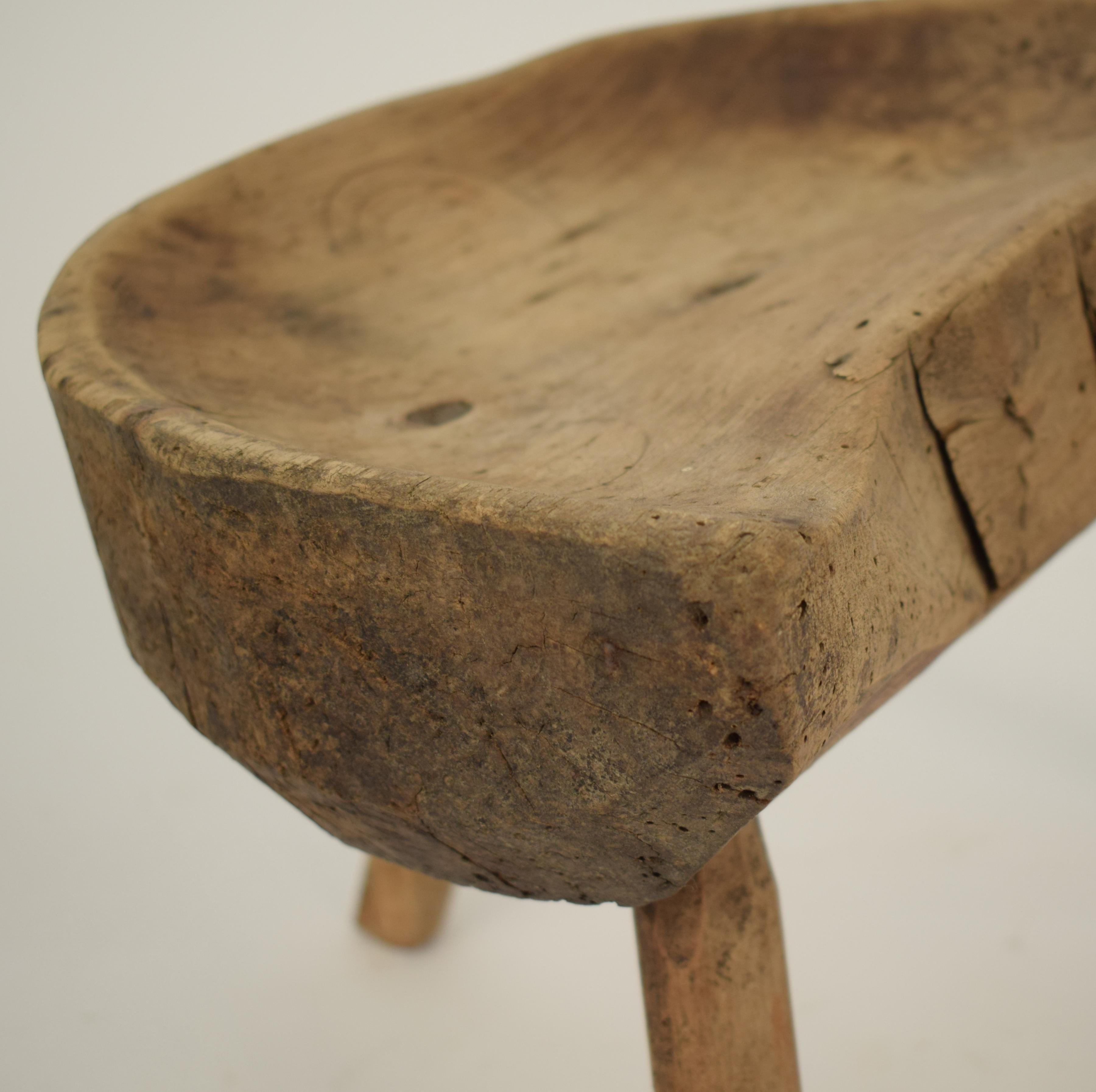 Early 19th Century Primitive Country Splayed Leg Cobbler Stool in Cherry Wood 1