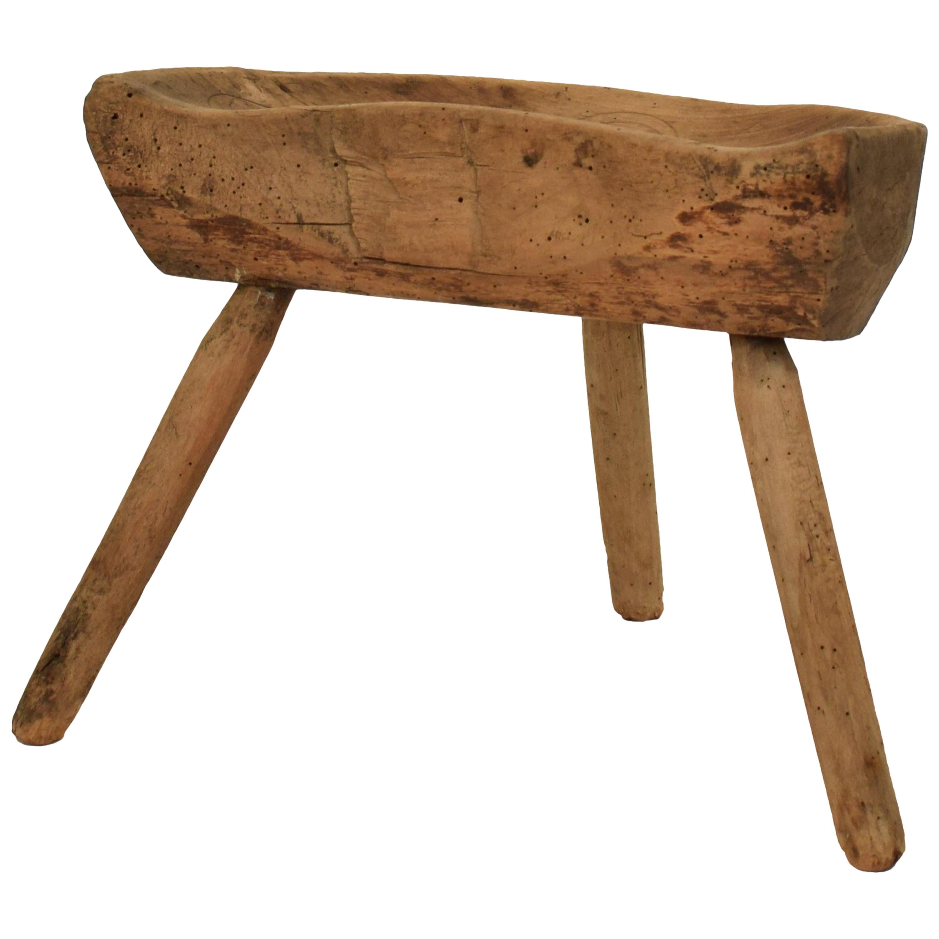 Early 19th Century Primitive Country Splayed Leg Cobbler Stool in Cherry Wood