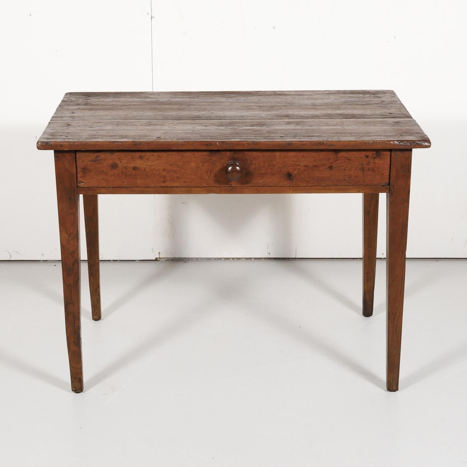 Rustic Early 19th Century Primitive French Country Side Table or Work Table