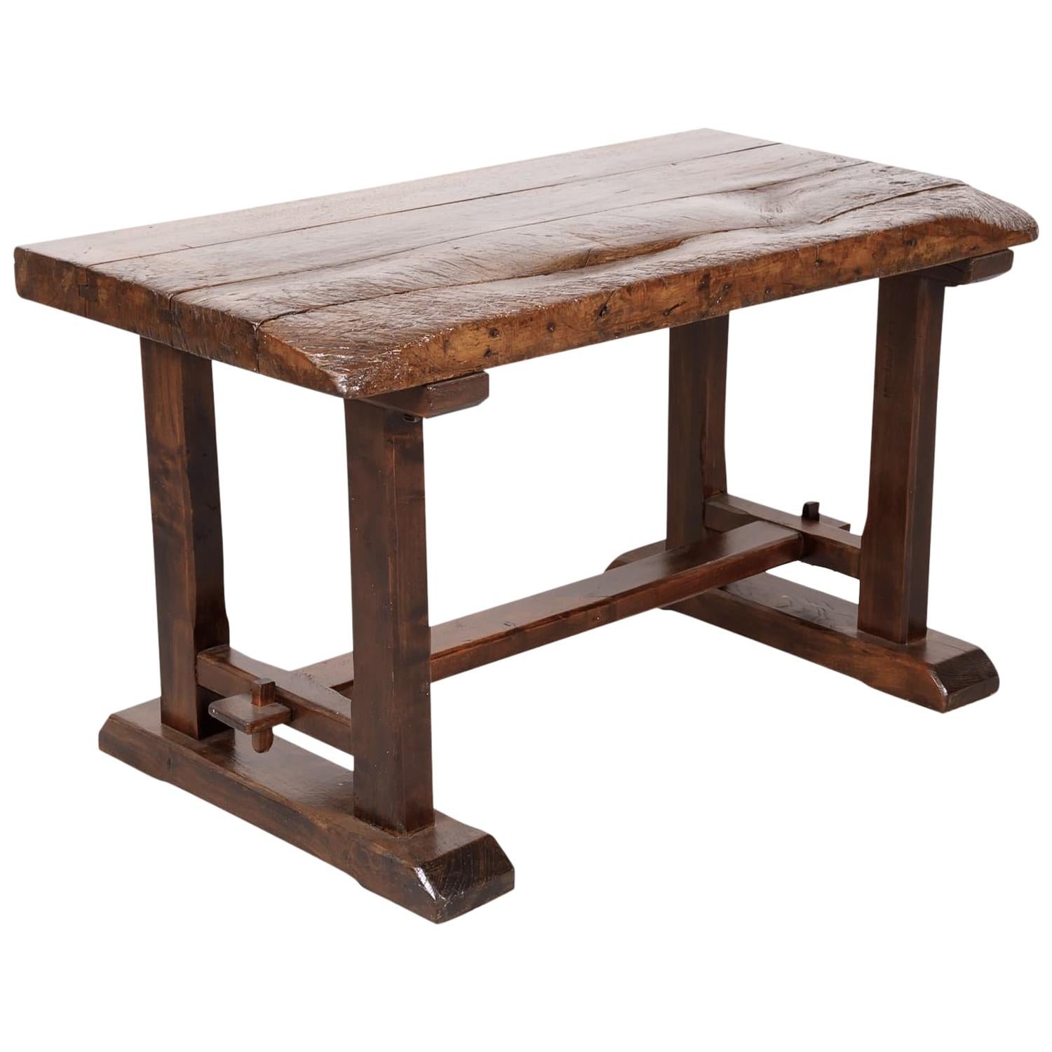 Early 19th Century Primitive Oak Trestle Base Etabli or Side Table