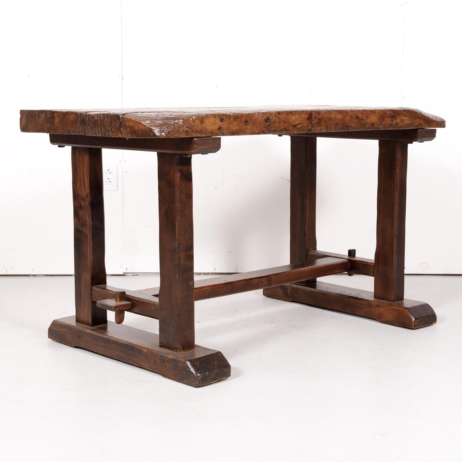 Early 19th Century Primitive Oak Trestle Base Etabli or Side Table 4