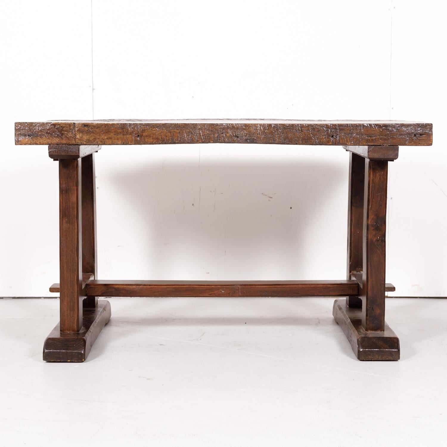 Early 19th Century Primitive Oak Trestle Base Etabli or Side Table 5